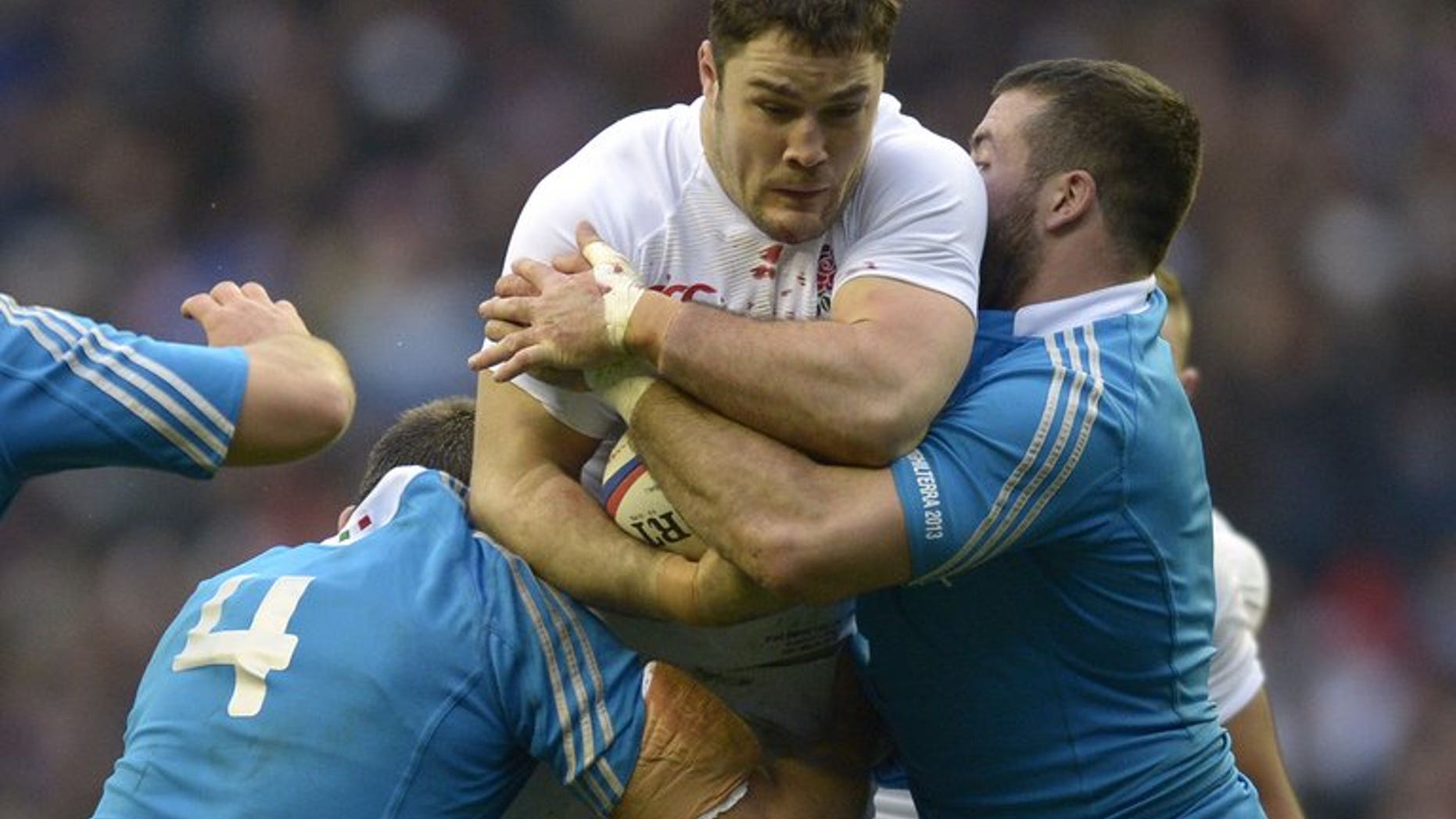 England centre Brad Barritt (centre), pictured in London in March 2013, has been ruled out of his country's November internationals after undergoing foot surgery, his club Saracens have announced.