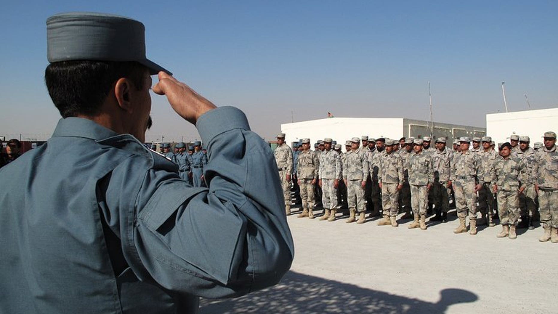 Policemen stand to attention during a graduation ceremony at a police training centre in Helmand province on February 7, 2013. Unknown gunmen shot and seriously injured the top female police officer in Afghanistan's restive Helmand province on Sunday, just months after her high-profile predecessor was killed, officials said.