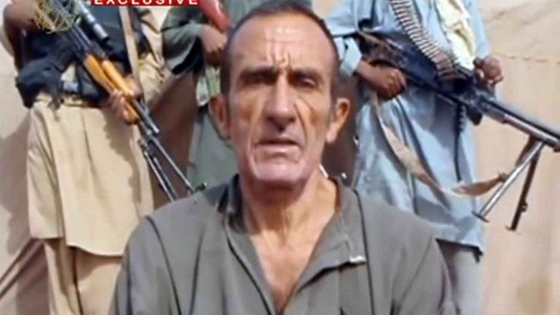 An image grab on September 8, 2012 from a video uploaded to the Mauritanian news website Sahara Medias shows Daniel Larribe, a French hostage held by Al-Qaeda in North Africa.