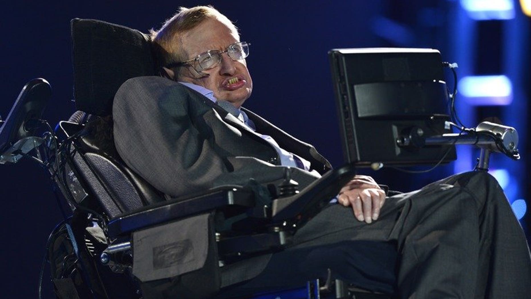 Stephen Hawking appears during the opening ceremony of the London 2012 Paralympic Games on August 29, 2012. The cosmologist has told the extraordinary tale of how he overcame severe disability to become the most famous living scientist in a new documentary film premiered in Britain.