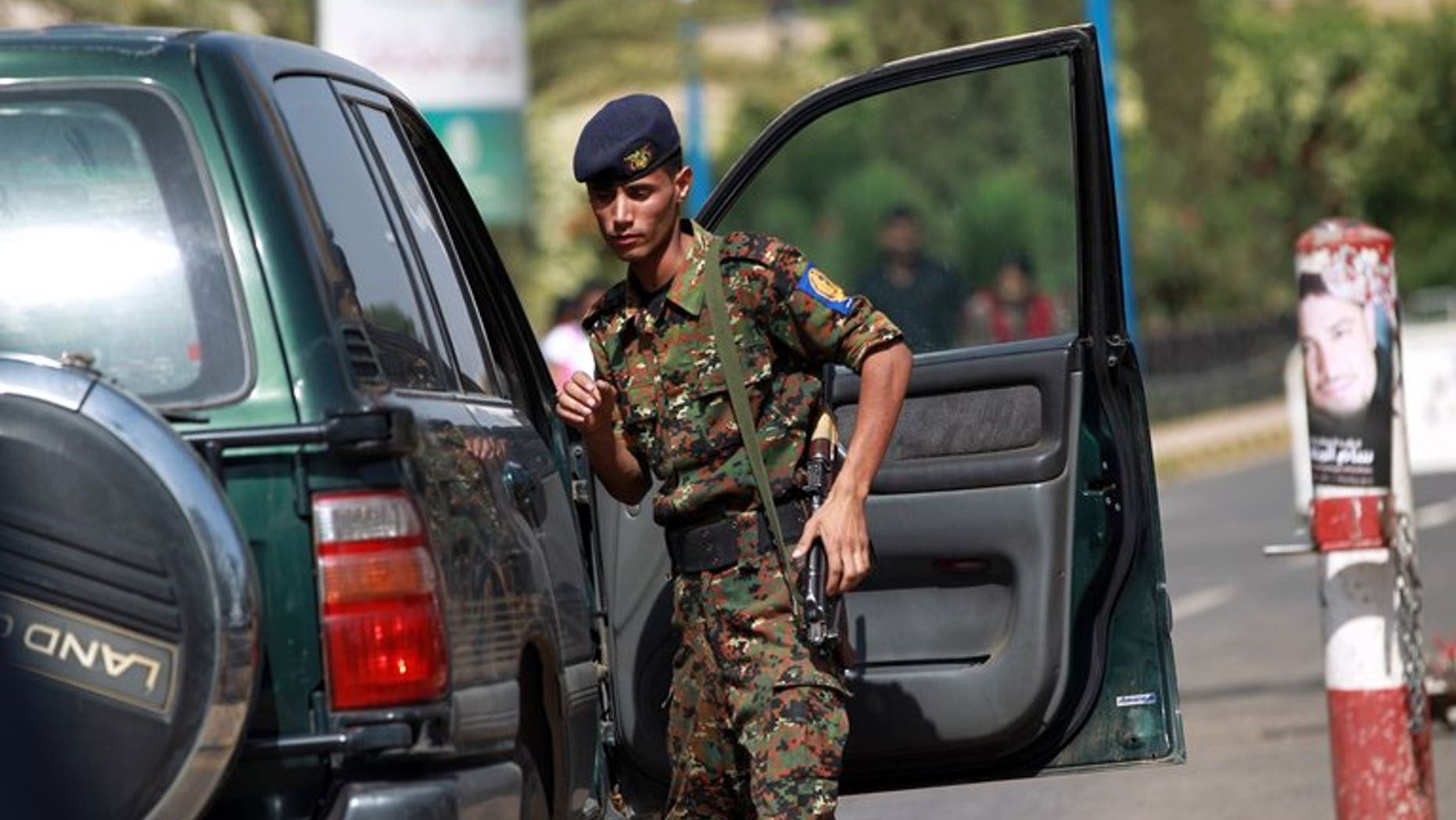 File picture shows a police checkpoint at Sanaa International Airport in Yemen where At least 40 police and soldiers were killed on Friday in the south in simultaneous attacks attributed to Al-Qaeda in the Arabian Peninsula