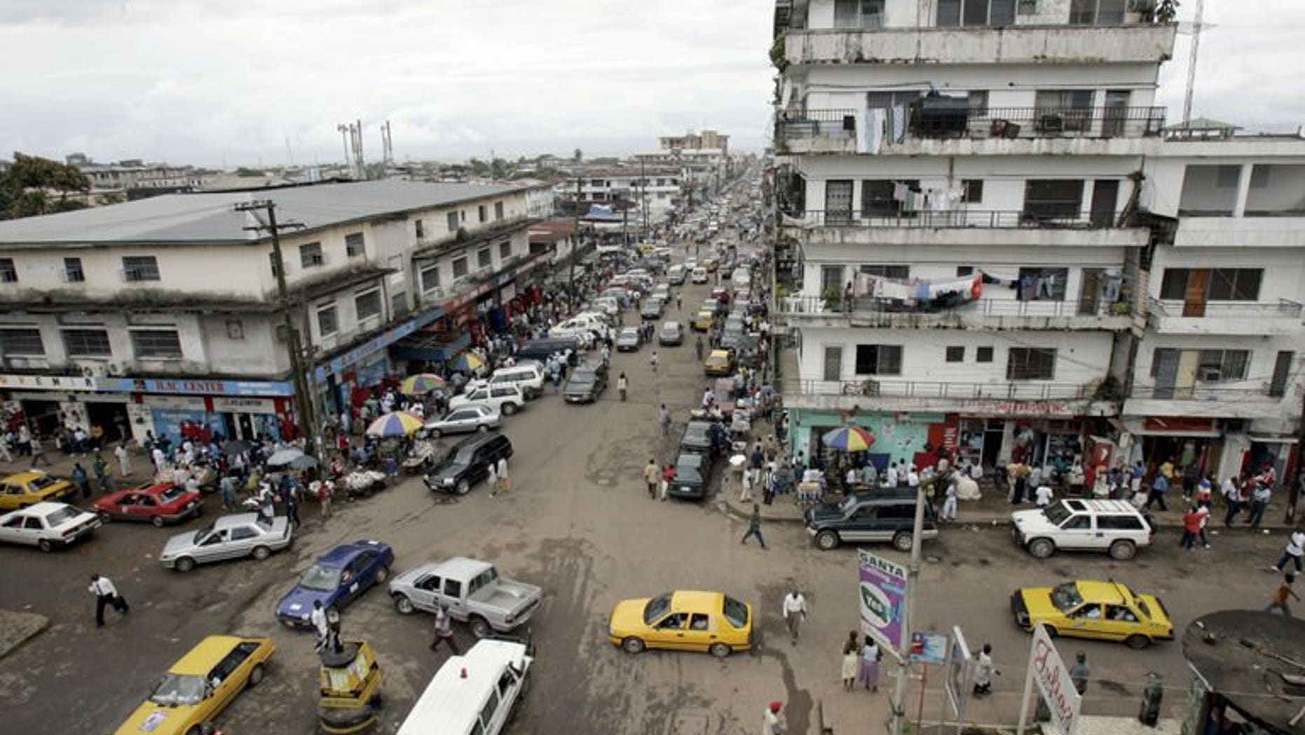 A view of the city centre of Monrovia on October 3, 2005. Two Liberian journalists appeared in court in Monrovia on Friday charged with criminal libel after accusing the government of corruption on national radio.