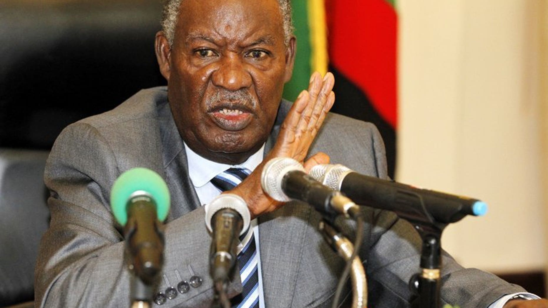 Zambian President Michael Sata speaks during a press conference in Lusaka, on April 30, 2012. Zambian police have questioned an opposition leader for allegedly defaming Sata after he called him a liar in a radio programme.