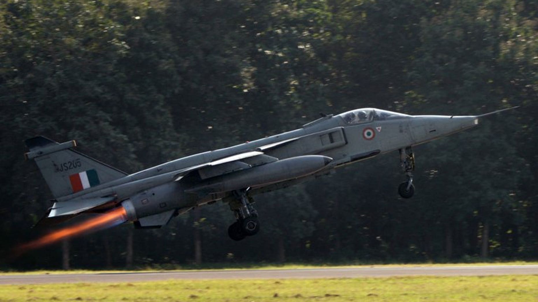 A file photo of a Jaguar fighter taking off for a practice flight.