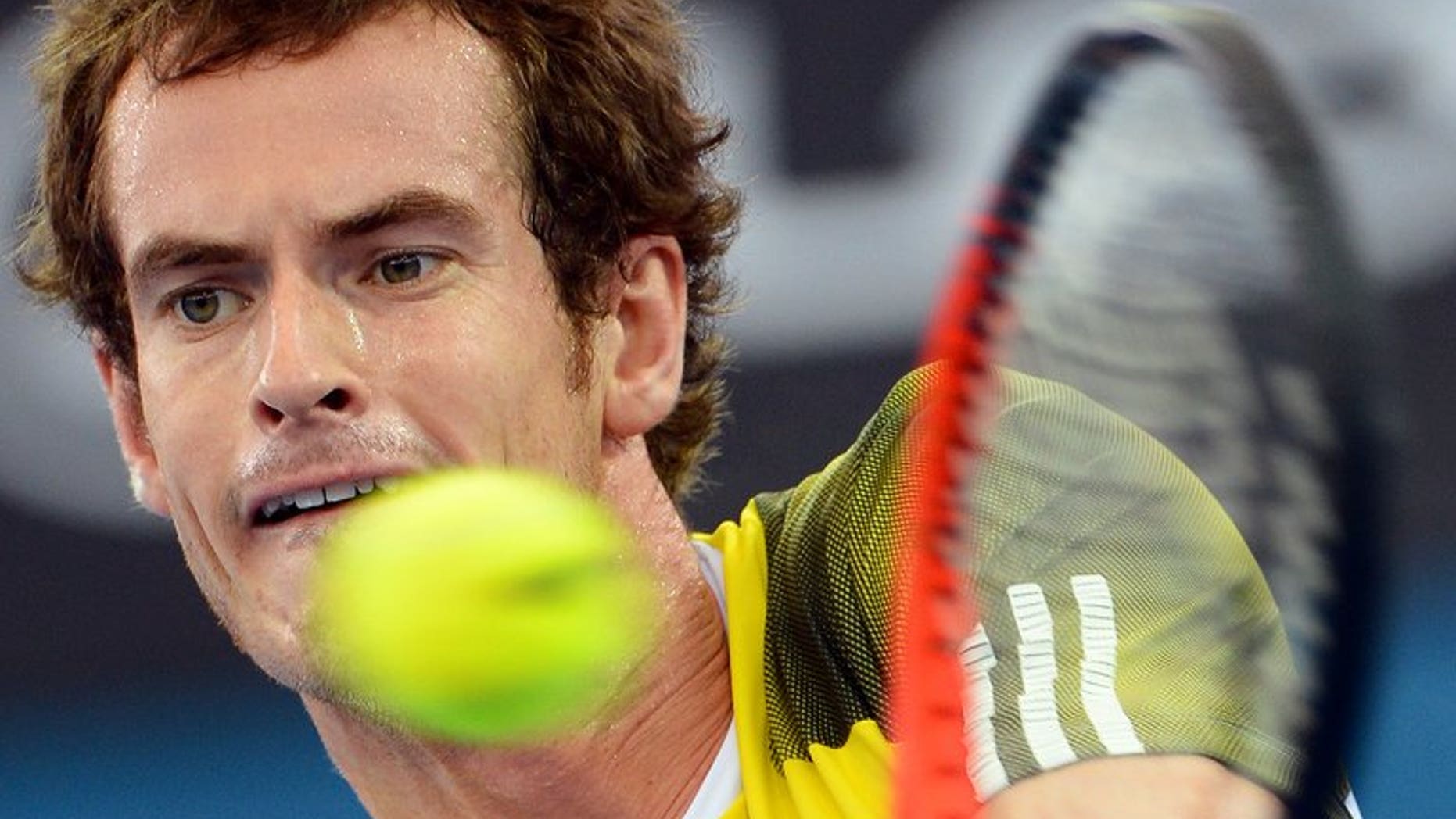 Andy Murray of Britain hits a backhand return on the way to defeating Grigor Dimitrov of Bulgaria in the final of the Brisbane International tennis tournament on January 6, 2013. Murray is on the mend after undergoing minor surgery on his back.