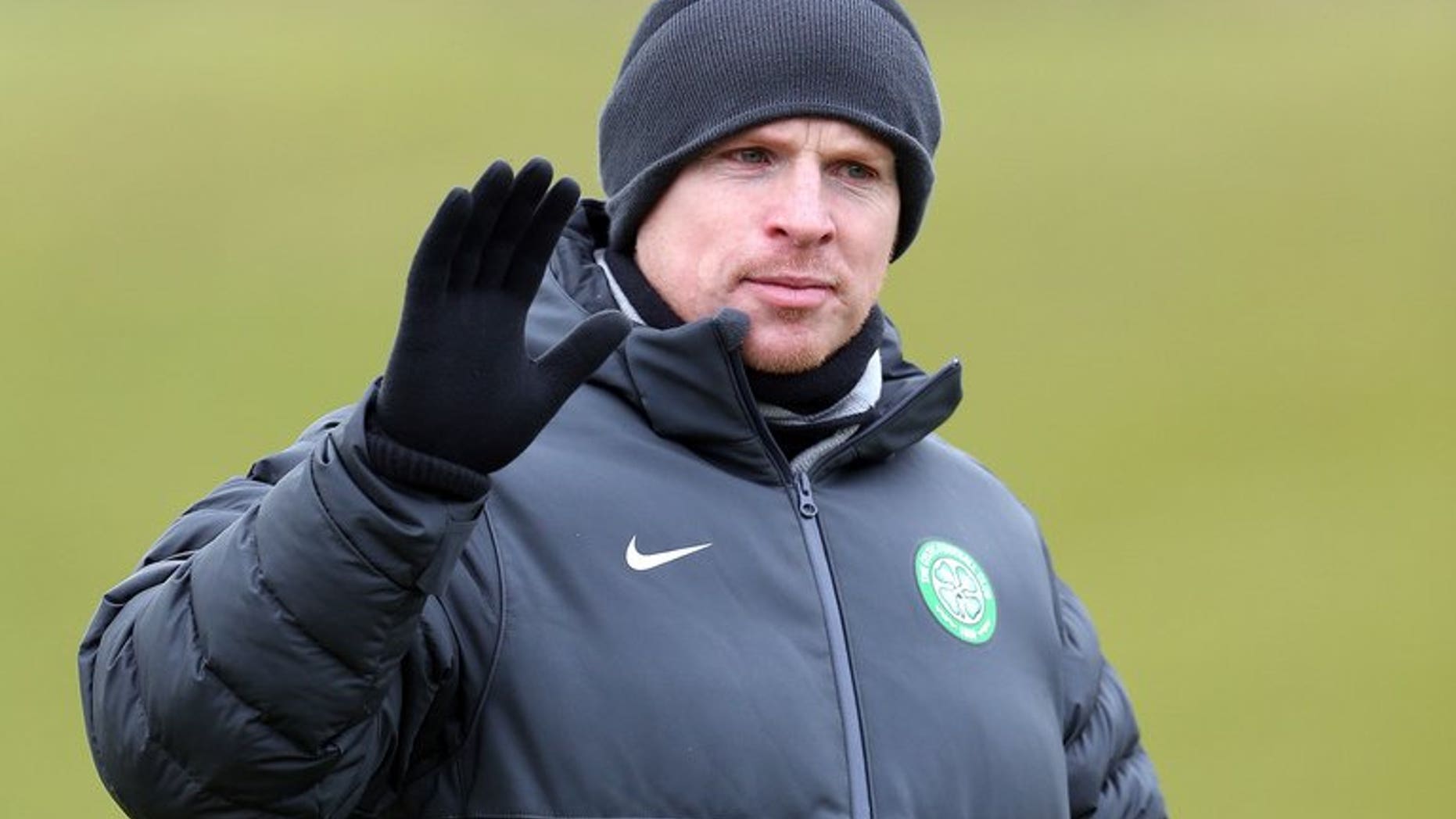 Celtic's manager Neil Lennon leads a training session at Lennoxtown Training facility, near Glasgow, Scotland, on February 11, 2013.