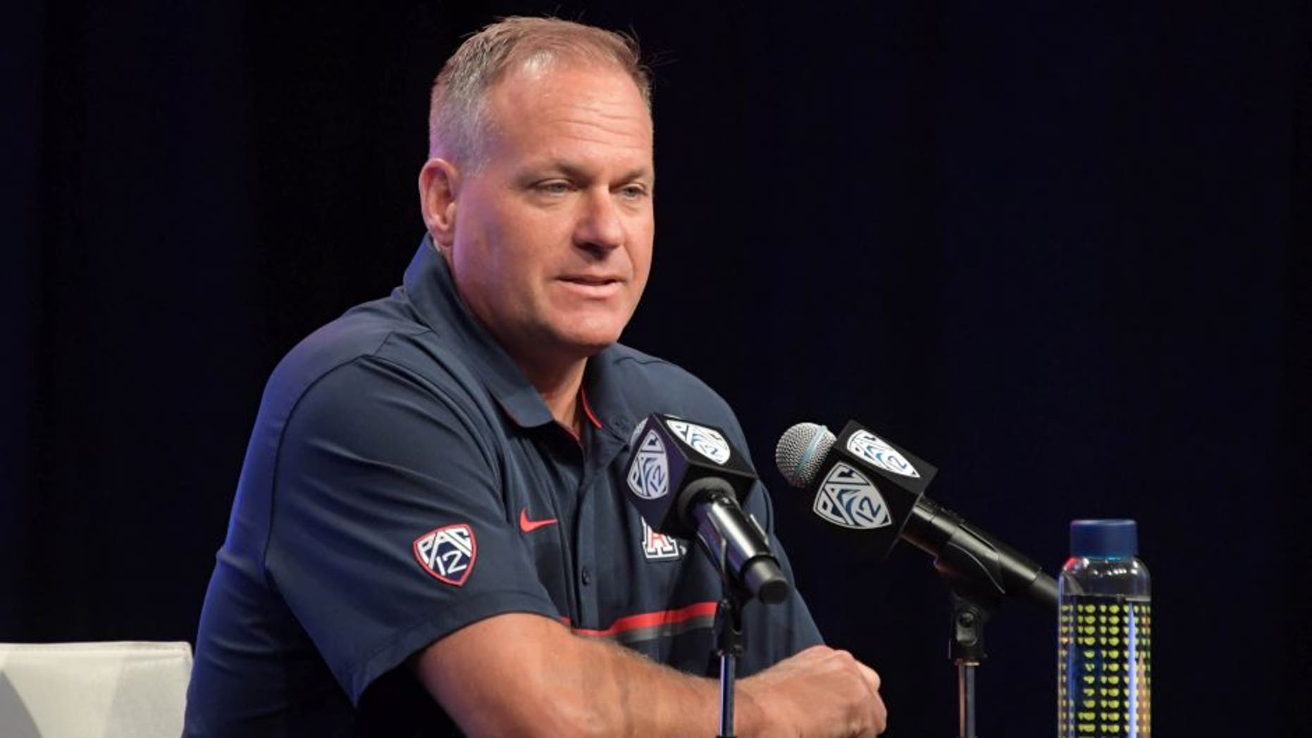 Jul 14, 2016; Hollywood, CA, USA; Arizona Wildcats coach Rich Rodriguez during Pac-12 media day at Hollywood & Highland. Mandatory Credit: Kirby Lee-USA TODAY Sports