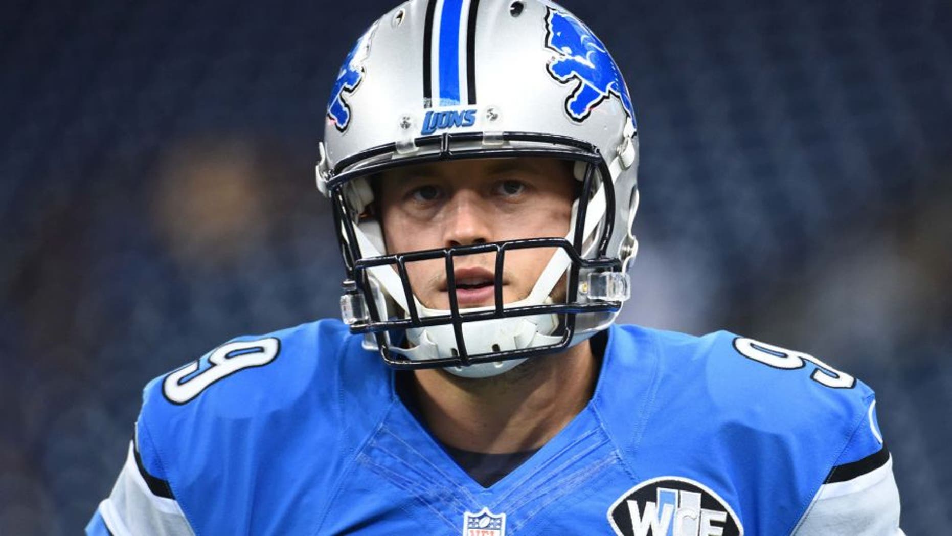 Oct 11, 2015; Detroit, MI, USA; Detroit Lions quarterback Matthew Stafford (9) before the game against the Arizona Cardinals at Ford Field. Mandatory Credit: Tim Fuller-USA TODAY Sports