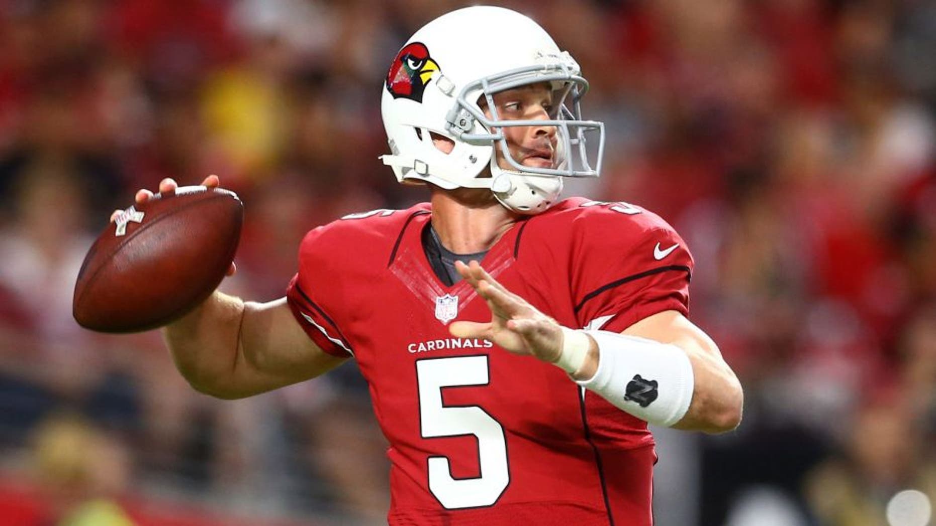 Nov 9, 2014; Glendale, AZ, USA; Arizona Cardinals quarterback Drew Stanton (5) against the St. Louis Rams at University of Phoenix Stadium. The Cardinals defeated the Rams 31-14. Mandatory Credit: Mark J. Rebilas-USA TODAY Sports