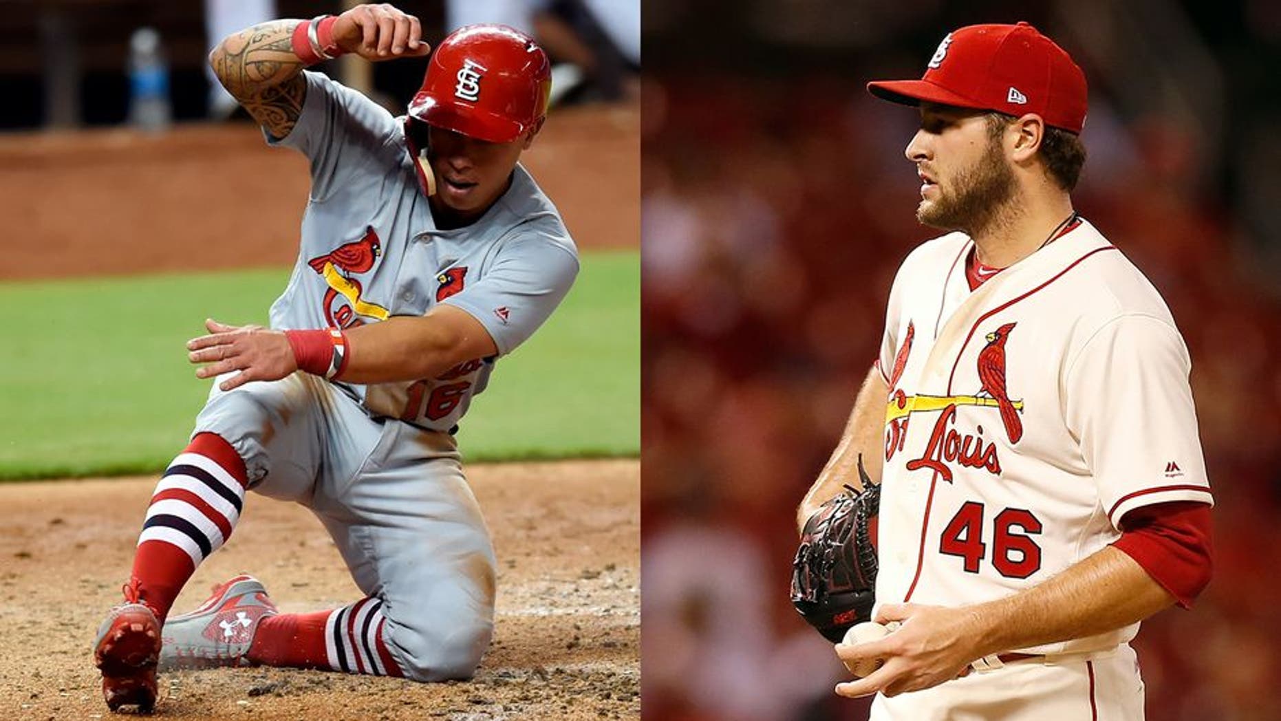 Cardinals second baseman Kolten Wong and pitcher Kevin Siegrist