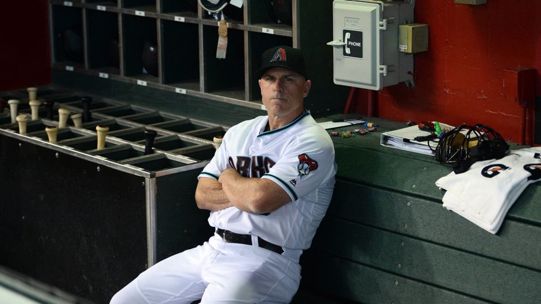Jun 28, 2016; Phoenix, AZ, USA; Arizona Diamondbacks manager Chip Hale (3) looks on prior to facing the Philadelphia Phillies at Chase Field. Mandatory Credit: Joe Camporeale-USA TODAY Sports