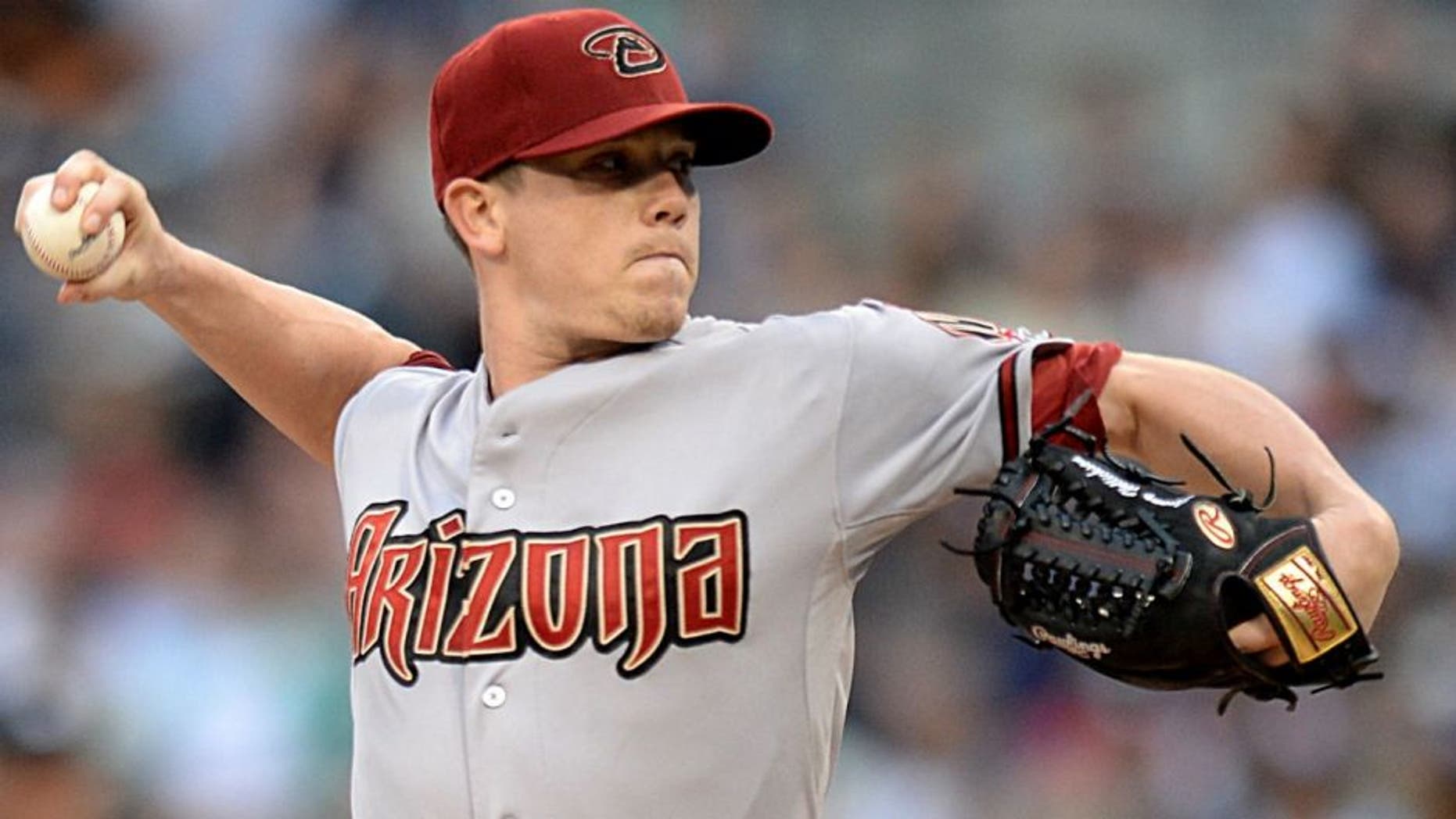 Jun 27, 2015; San Diego, CA, USA; Arizona Diamondbacks starting pitcher Jeremy Hellickson (58) pitches during the first inning against the San Diego Padres at Petco Park. Mandatory Credit: Jake Roth-USA TODAY Sports