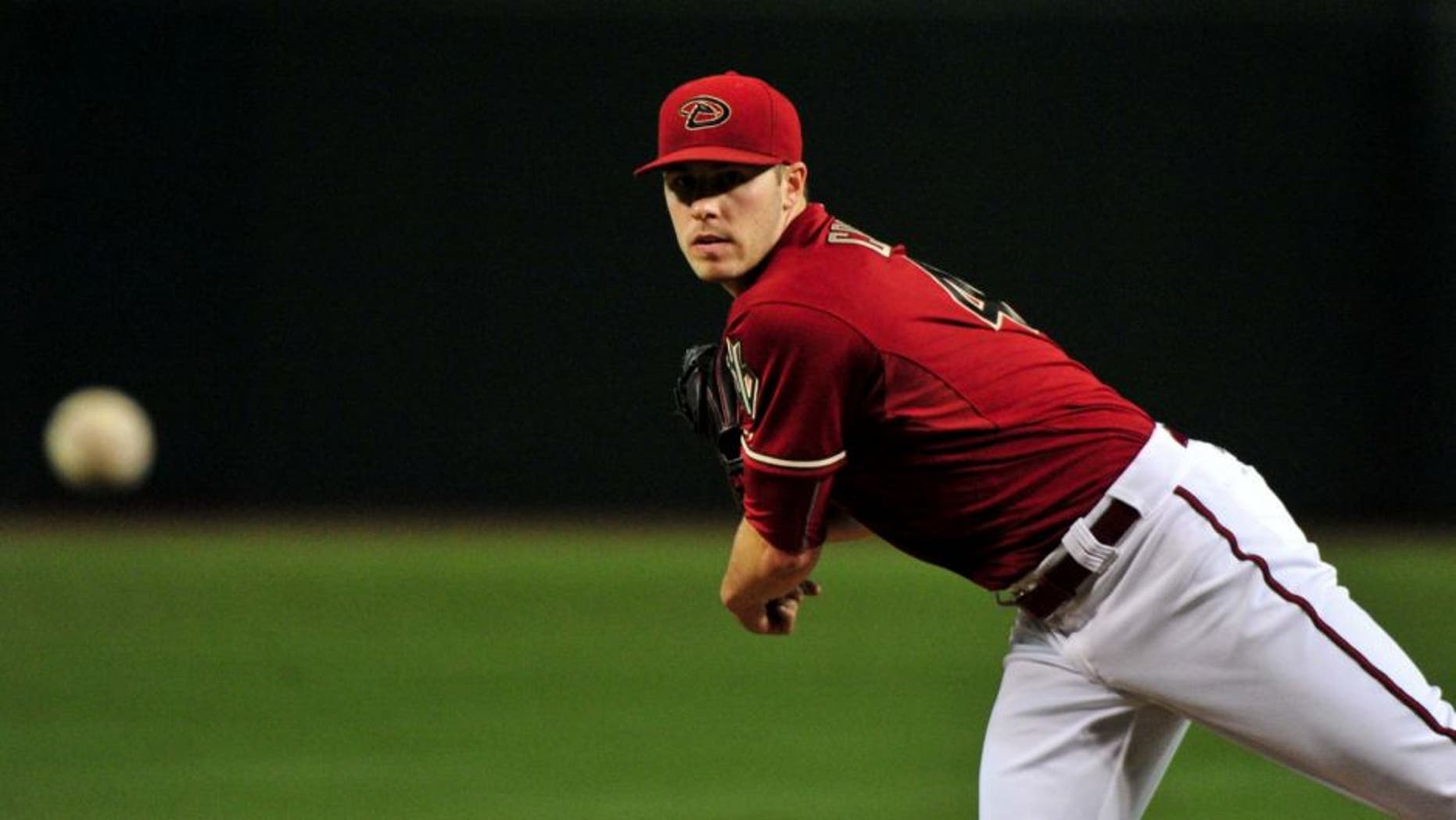 Aug 26, 2015; Phoenix, AZ, USA; Arizona Diamondbacks starting pitcher Patrick Corbin (46) throws during the first inning against the St. Louis Cardinals at Chase Field. Mandatory Credit: Matt Kartozian-USA TODAY Sports