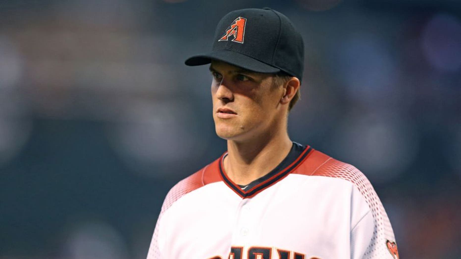 Apr 4, 2016; Phoenix, AZ, USA; Arizona Diamondbacks pitcher Zack Greinke in the first inning against the Colorado Rockies during Opening Day at Chase Field. Mandatory Credit: Mark J. Rebilas-USA TODAY Sports