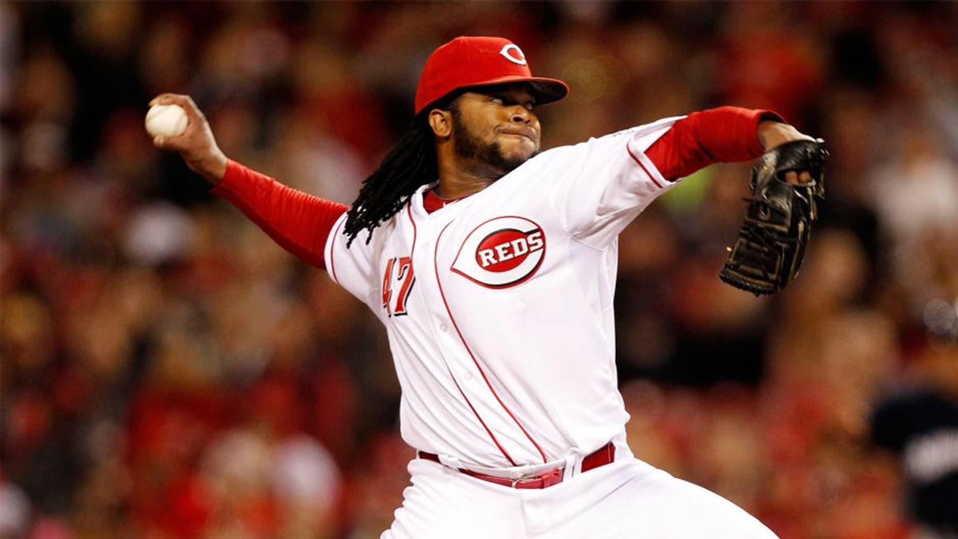 May 3, 2014; Cincinnati, OH, USA; Cincinnati Reds starting pitcher Johnny Cueto (47) pitches during the eighth inning against the Milwaukee Brewers at Great American Ball Park. The Reds defeated the Brewers 6-2. Mandatory Credit: Frank Victores-USA TODAY Sports