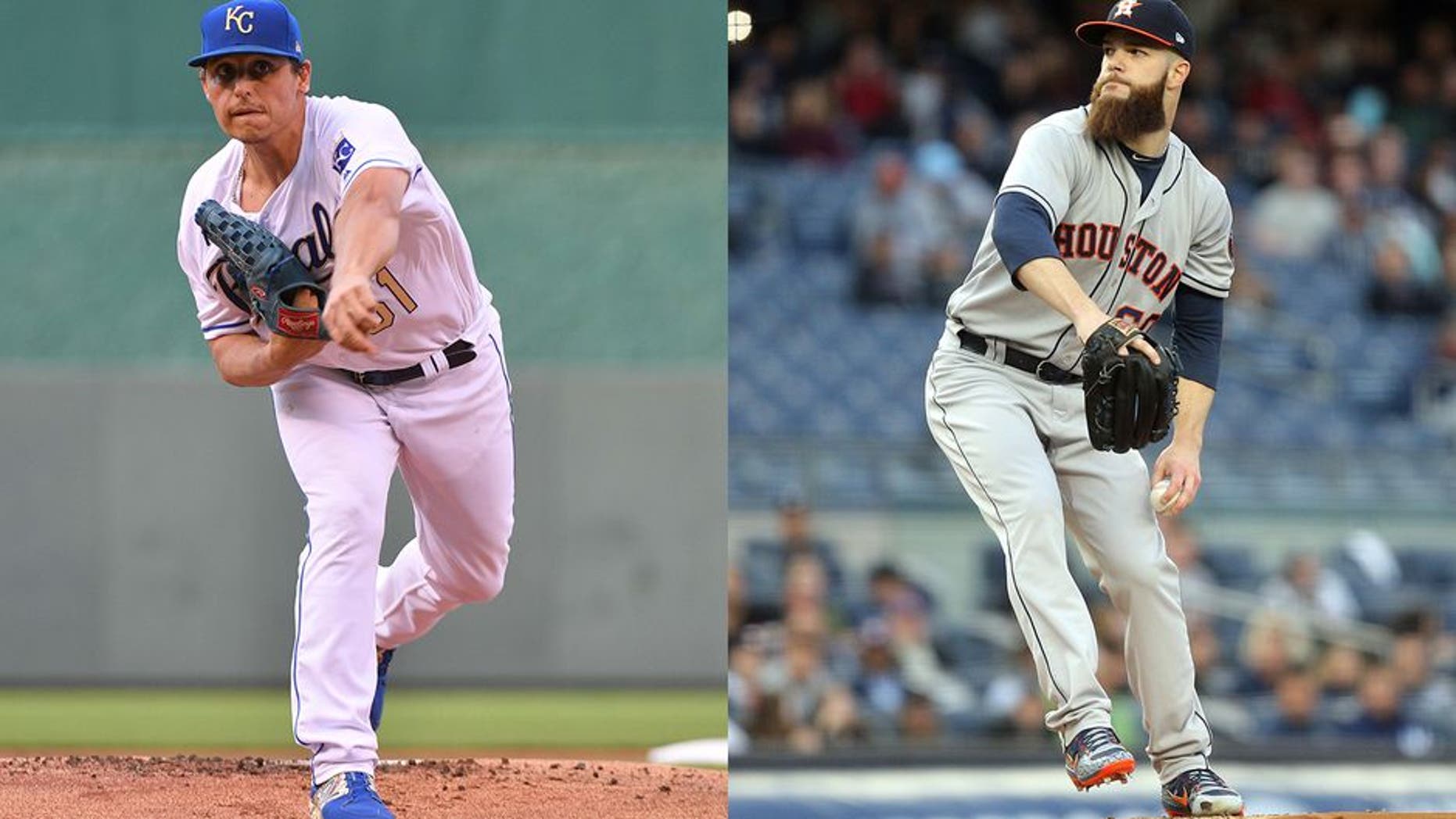 Royals pitcher Jason Vargas and Astros pitcher Dallas Keuchel