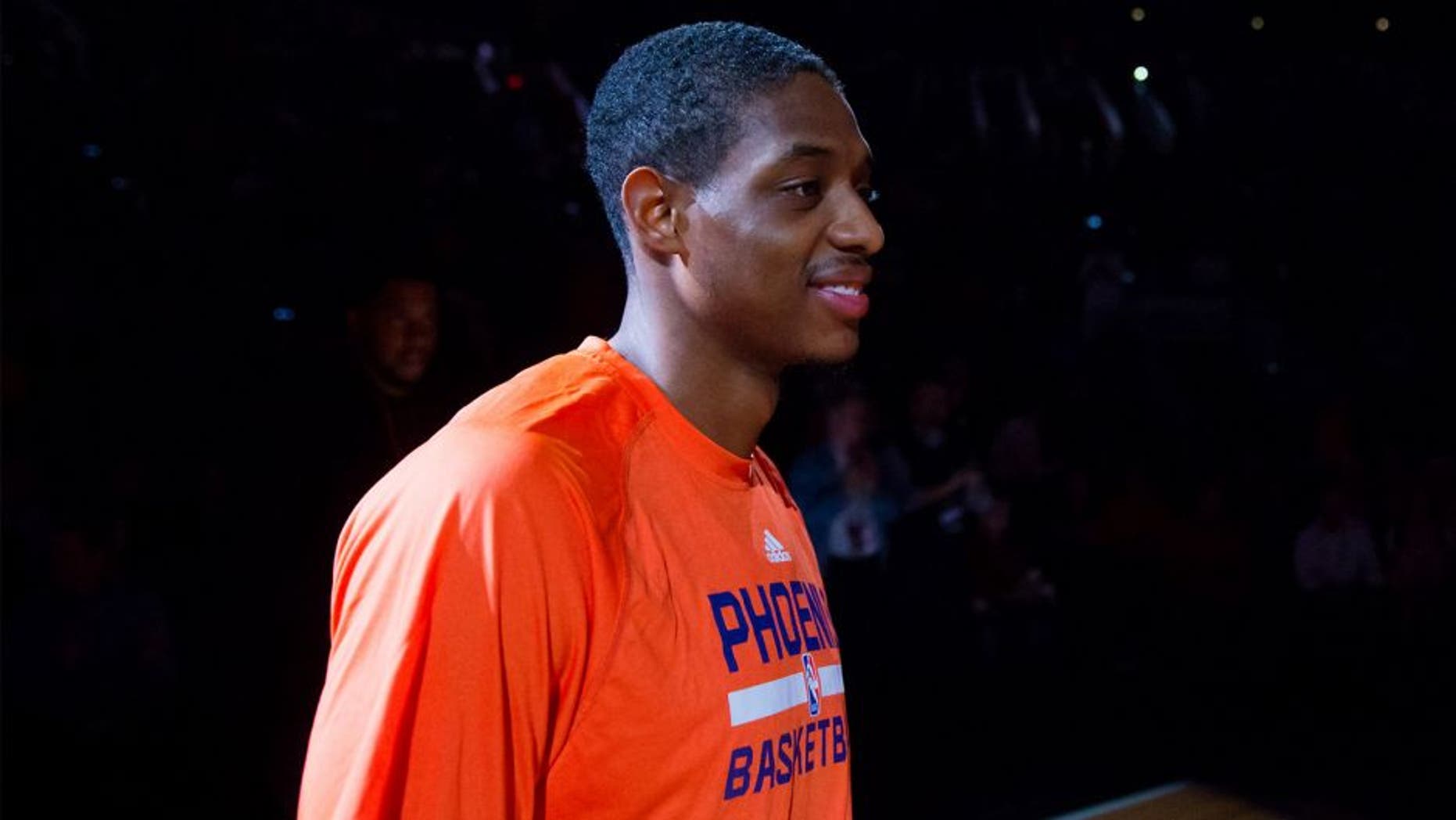 Feb 23, 2015; Phoenix, AZ, USA; Phoenix Suns guard Brandon Knight (3) prior to the game against the Boston Celtics at US Airways Center. Mandatory Credit: Mark J. Rebilas-USA TODAY Sports