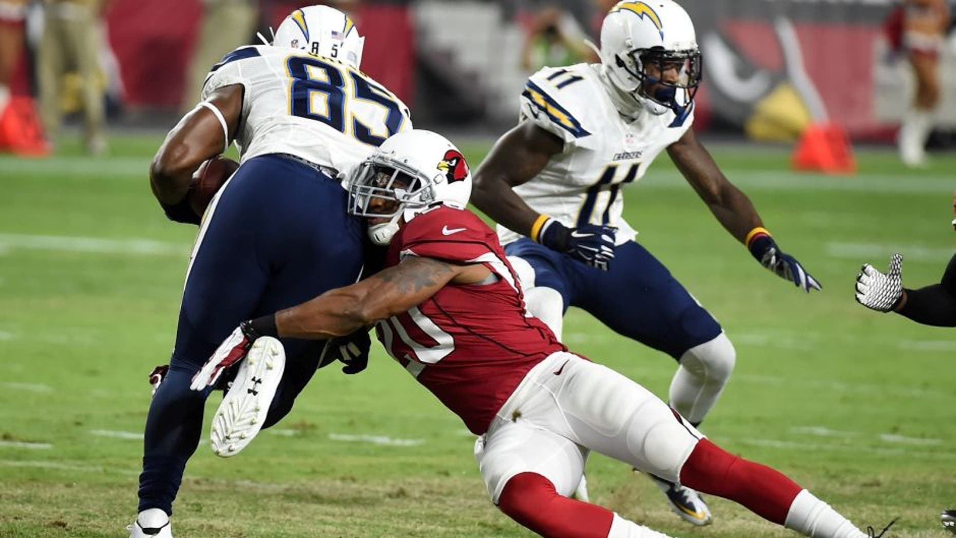 against the San Diego Chargers at University of Phoenix Stadium on August 22, 2015 in Glendale, Arizona.
