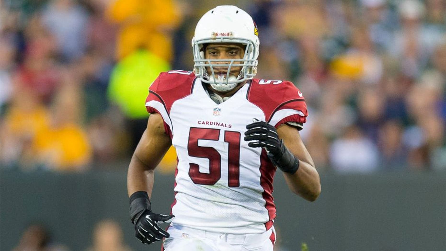 Aug 9, 2013; Green Bay, WI, USA; Arizona Cardinals linebacker Kevin Minter (51) during the game against the Green Bay Packers at Lambeau Field. The Cardinals won 17-0. Mandatory Credit: Jeff Hanisch-USA TODAY Sports