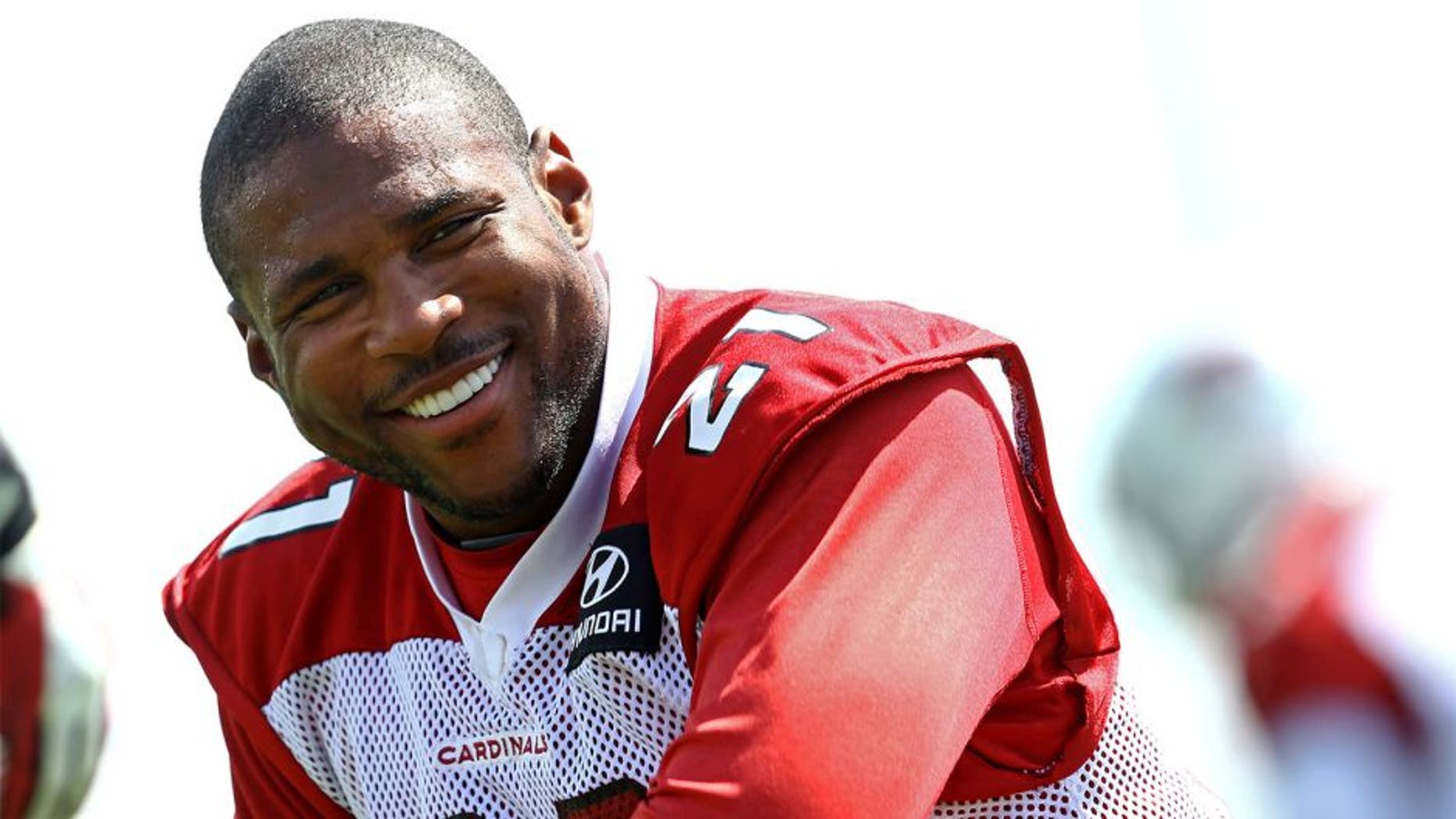 Jun 10, 2014; Tempe, AZ, USA; Arizona Cardinals cornerback Patrick Peterson smiles during mini camp at the teams Tempe training facility. Mandatory Credit: Mark J. Rebilas-USA TODAY Sports