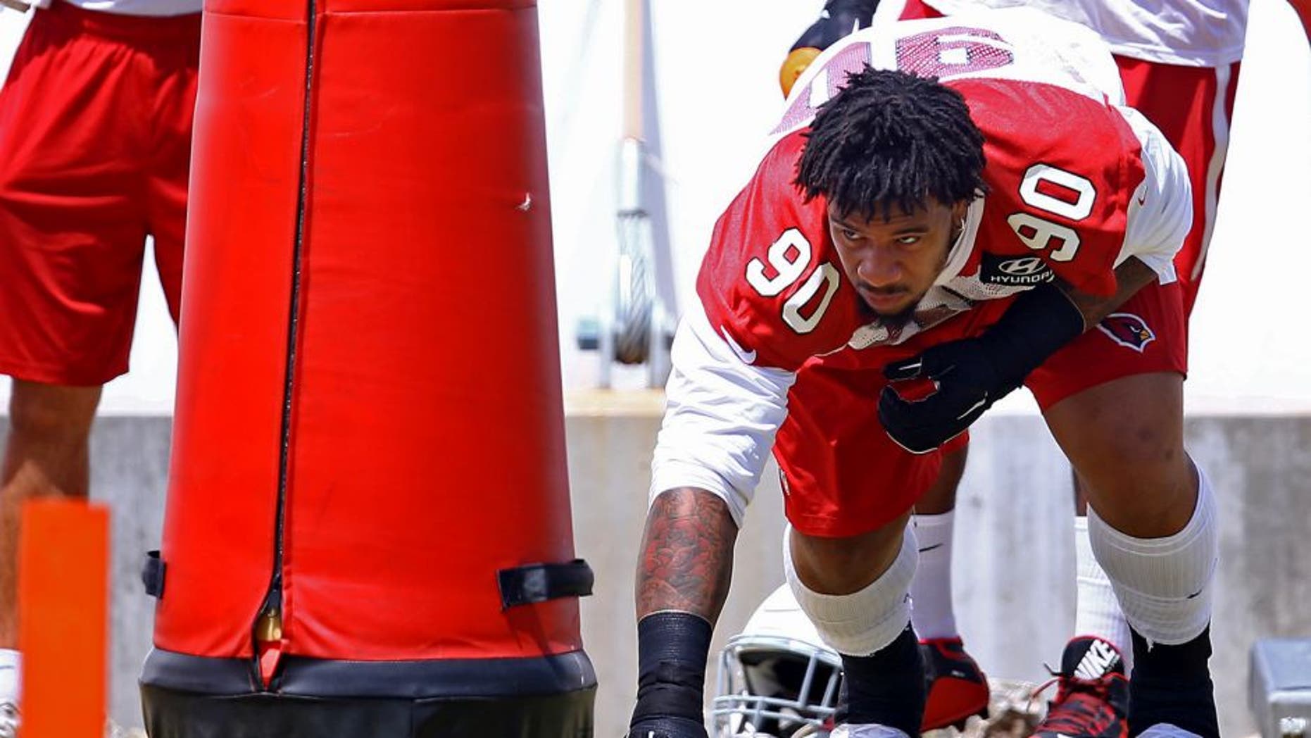 May 6, 2016; Tempe, AZ, USA; Arizona Cardinals defensive tackle Robert Nkemdiche (90) during rookie minicamp at the Cardinals Training Facility. Mandatory Credit: Mark J. Rebilas-USA TODAY Sports