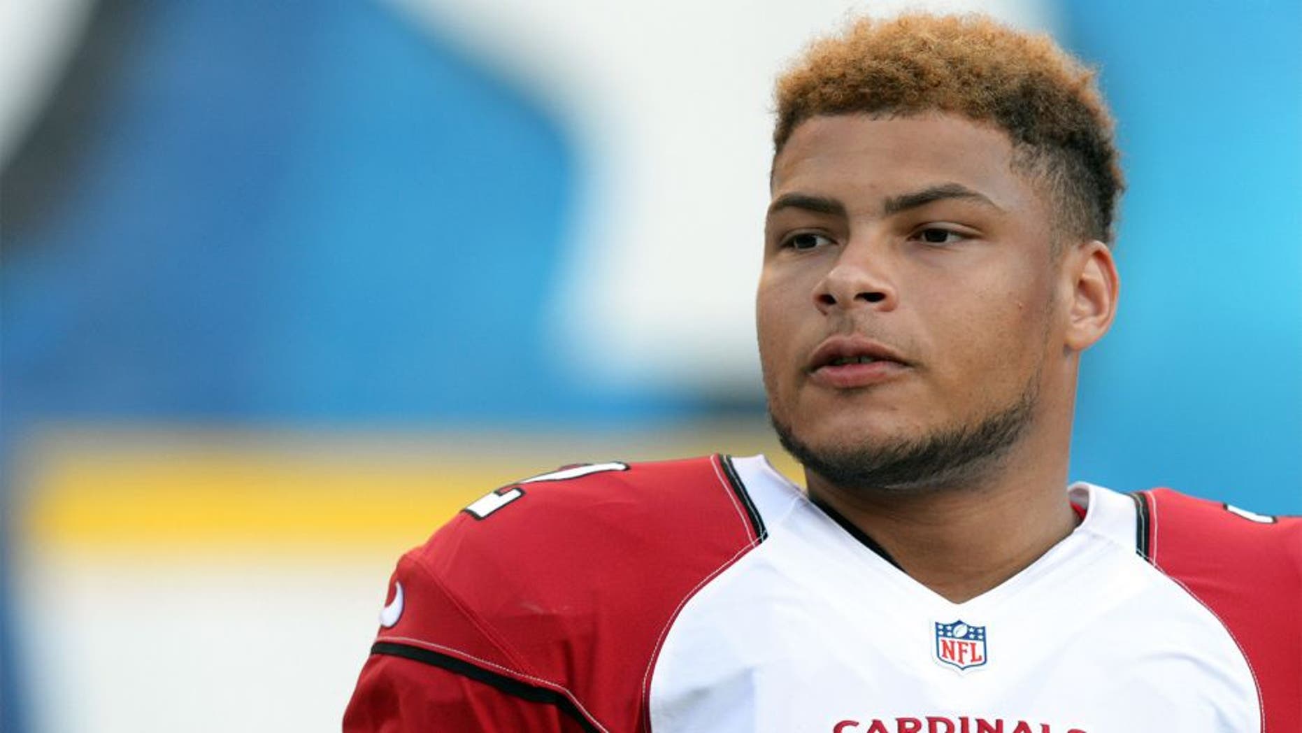 Aug 28, 2014; San Diego, CA, USA; Arizona Cardinals free safety Tyrann Mathieu (32) look on during warm-ups before the game against the San Diego Chargers at Qualcomm Stadium. Mandatory Credit: Jake Roth-USA TODAY Sports