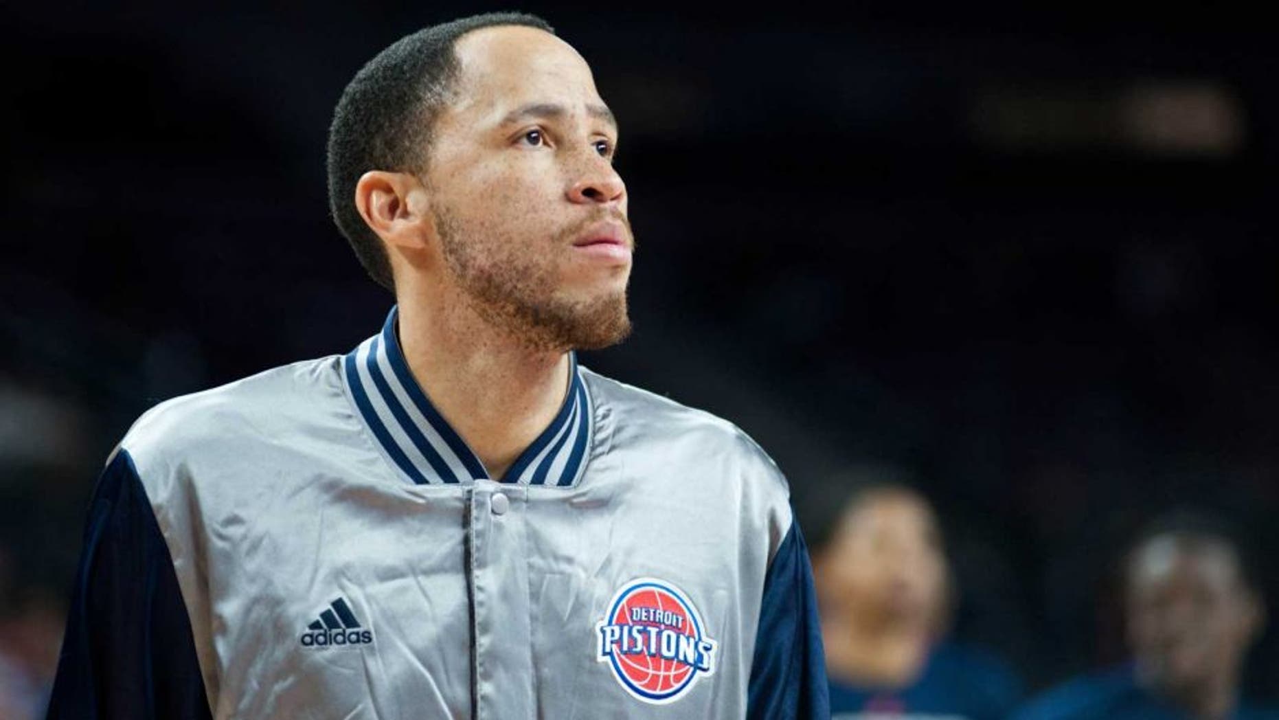 Feb 22, 2015; Auburn Hills, MI, USA; Detroit Pistons forward Tayshaun Prince (22) warms up before the game against the Washington Wizards at The Palace of Auburn Hills. Mandatory Credit: Tim Fuller-USA TODAY Sports