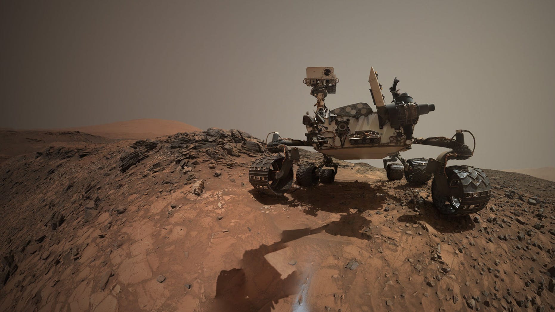 This self-portrait of Curiosity, which is a combination of images, shows the rover at the Buckskin drill site.