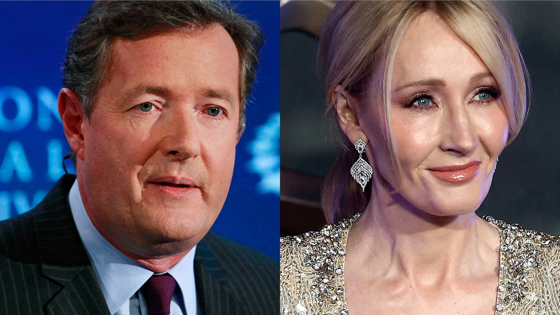 Piers Morgan (left) called J.K. Rowling (right) a "disgraceful liar" after she accused President Trump of snubbing a wheelchair-bound boy.