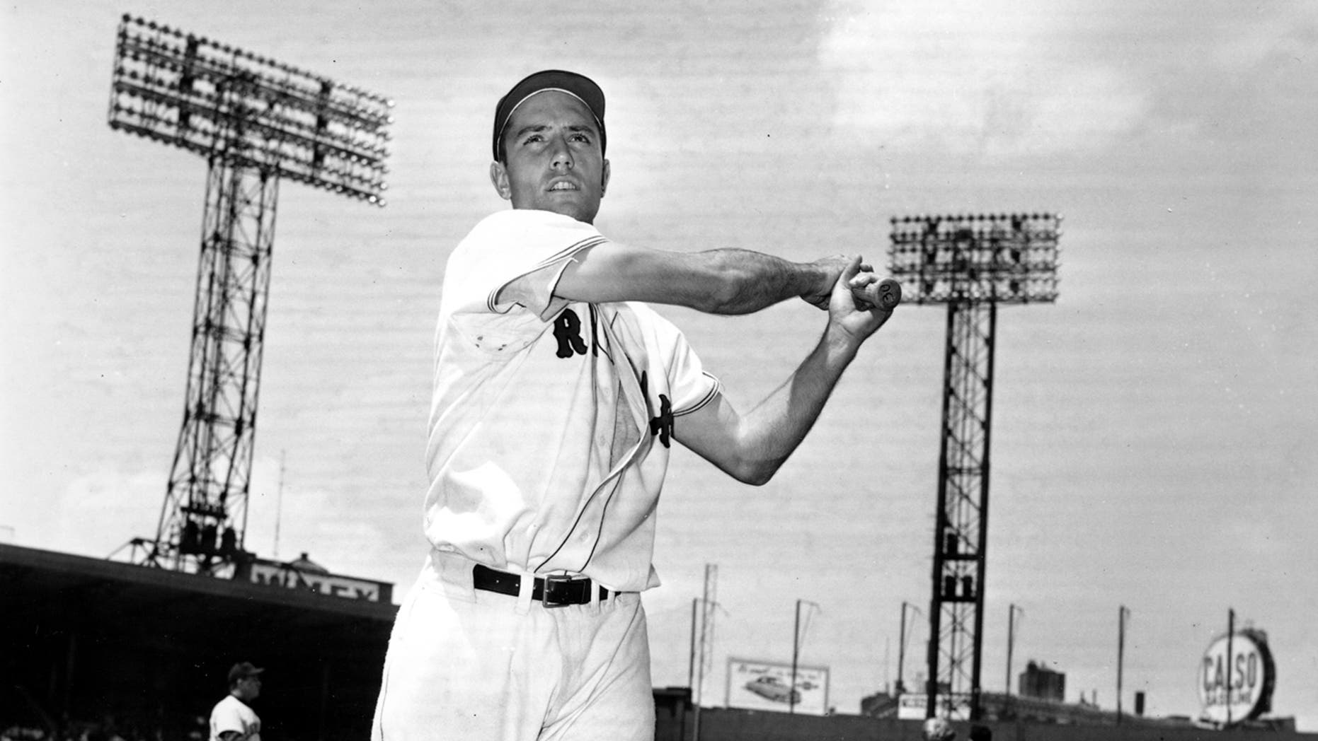 In this June 4, 1952, file photo, Jim Piersall of the Boston Red Sox poses at Fenway Park in Boston, Ma., before a game against the Cleveland Indians.