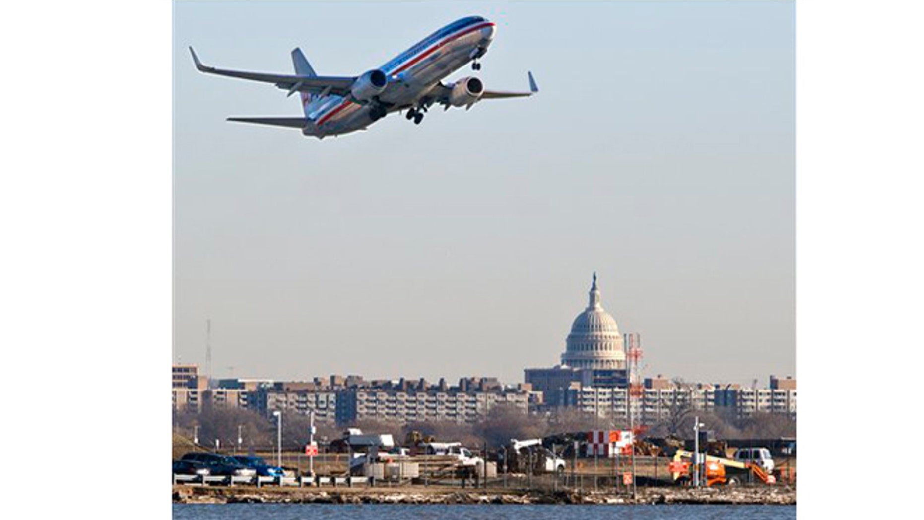 Feb. 23, 2012: An American Airlines jet takes off from Reagan National Airport in Washington.