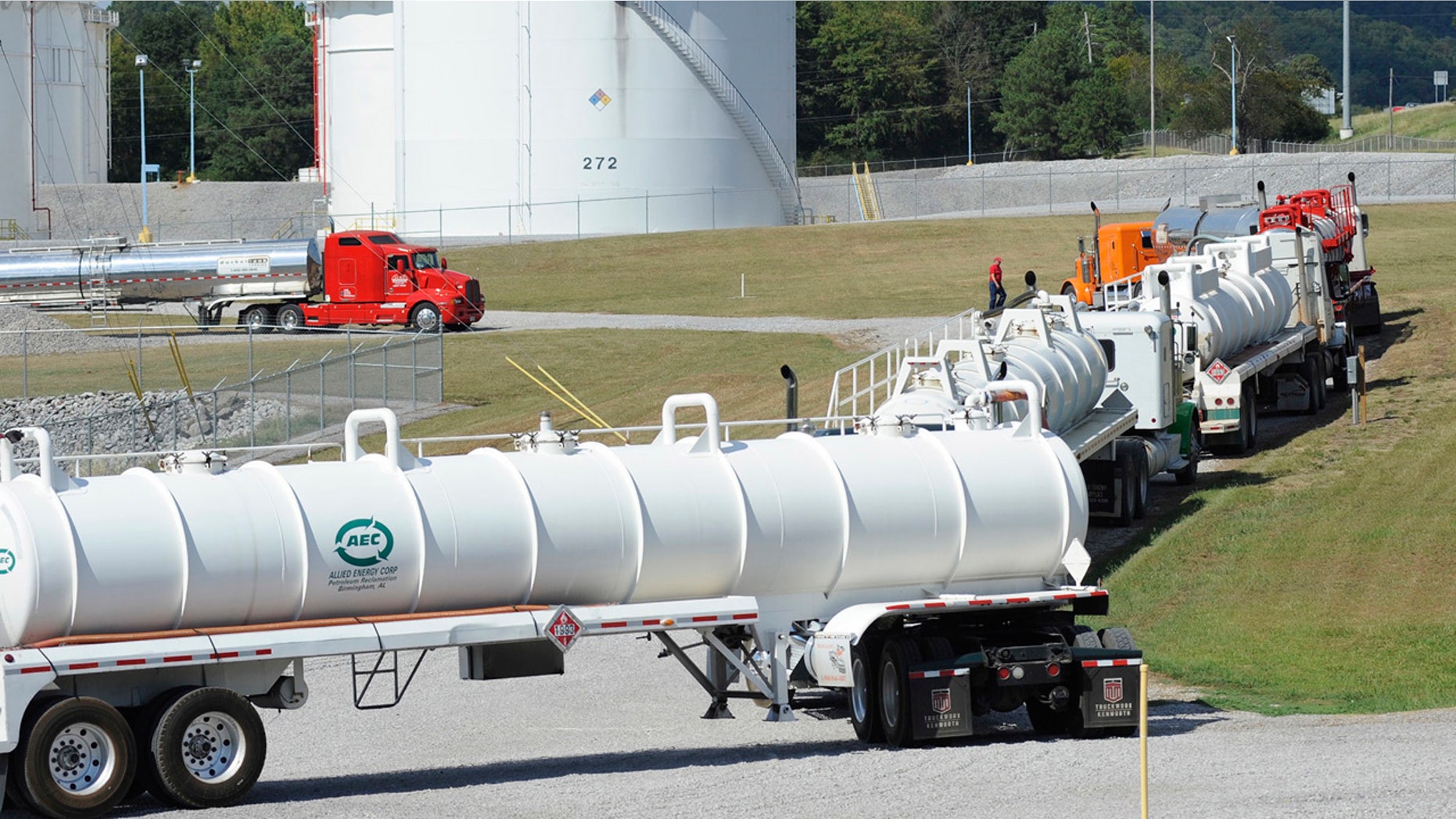 Sept. 16, 2016: Tanker trucks line up at a Colonial Pipeline Co. facility in Pelham, Ala., near the scene of a 250,000-gallon gasoline spill. Some motorists could pay a little more for gasoline in coming days because of delivery delays.