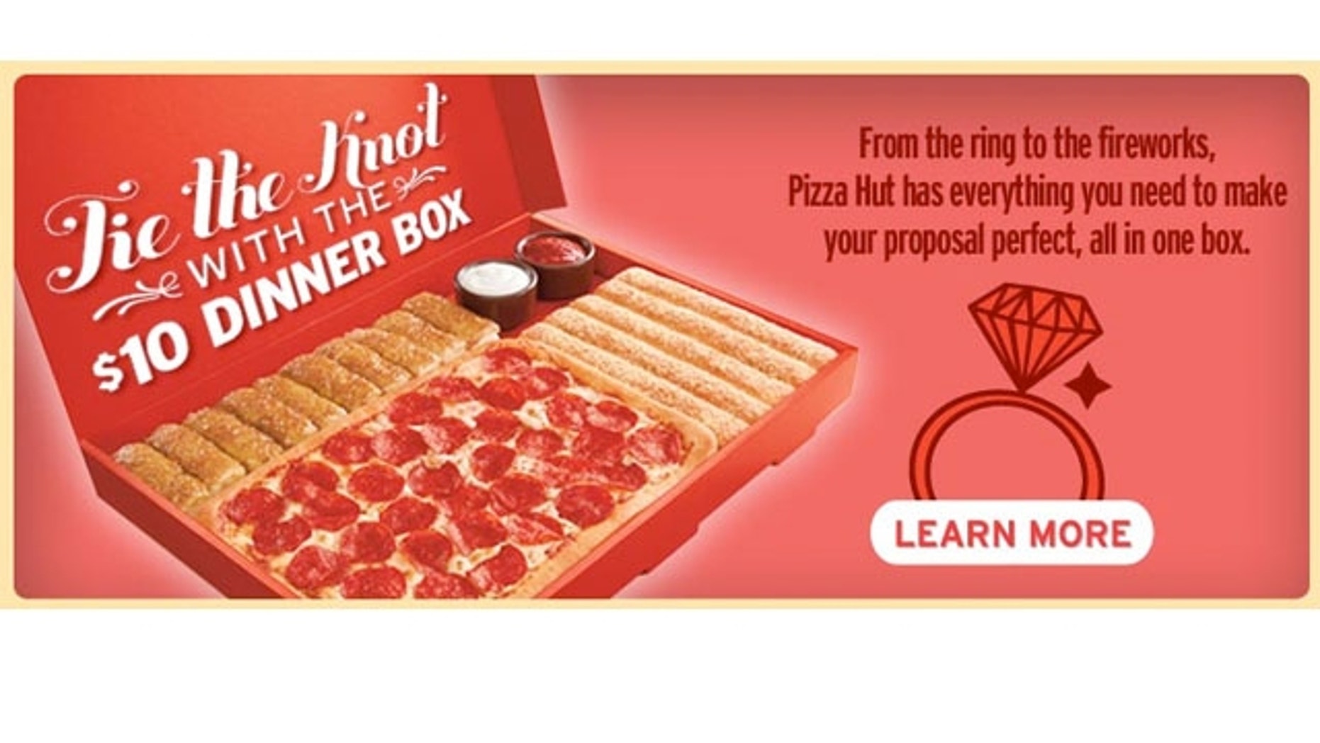 Pop the question with Pizza Hut's "Dinner Box Proposal Package," just $10,010.