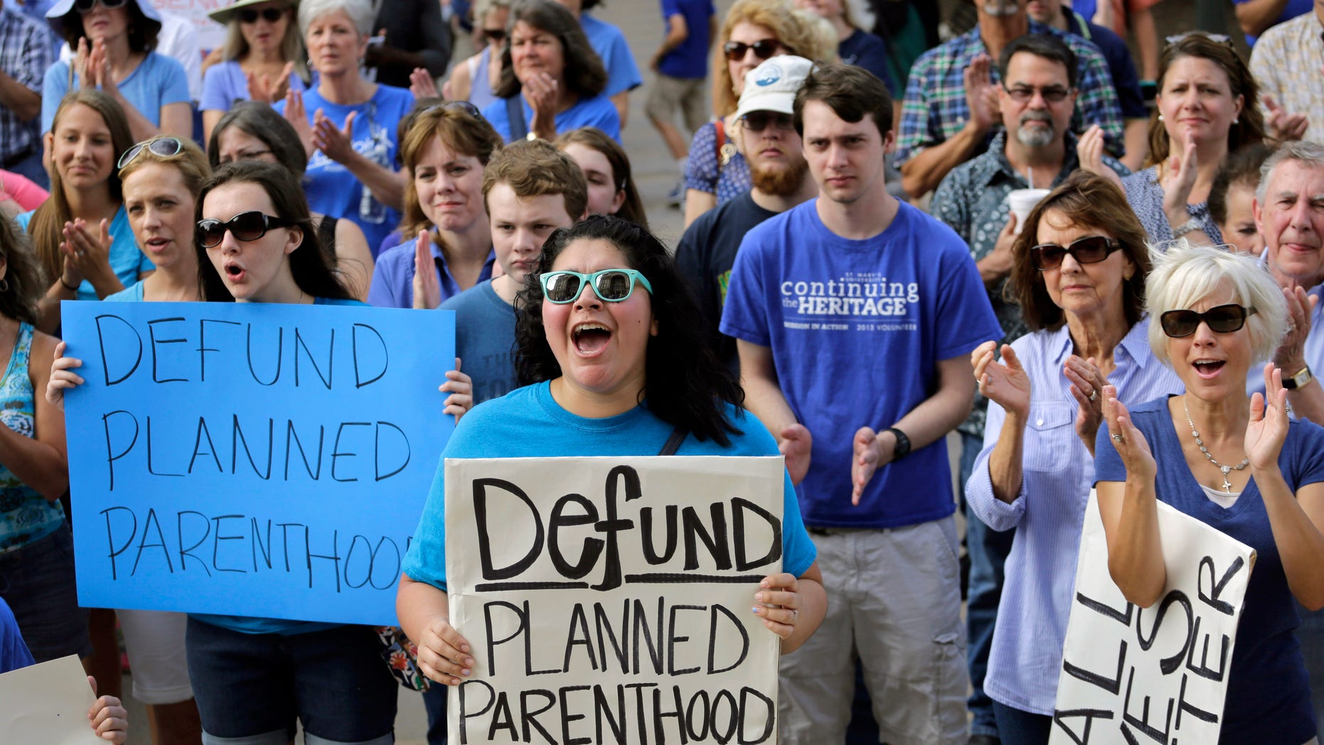 Anti-abortion activists rally on the steps of the Texas Capitol in Austin.