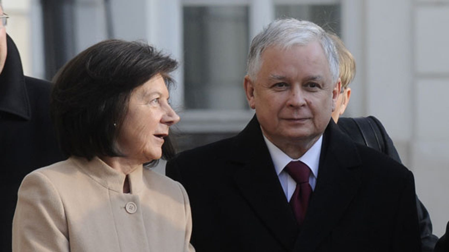 March 15, 2010: Polish President Lech Kaczynski and wife Maria are seen in front of the Presidential Palace in Warsaw. (AP)