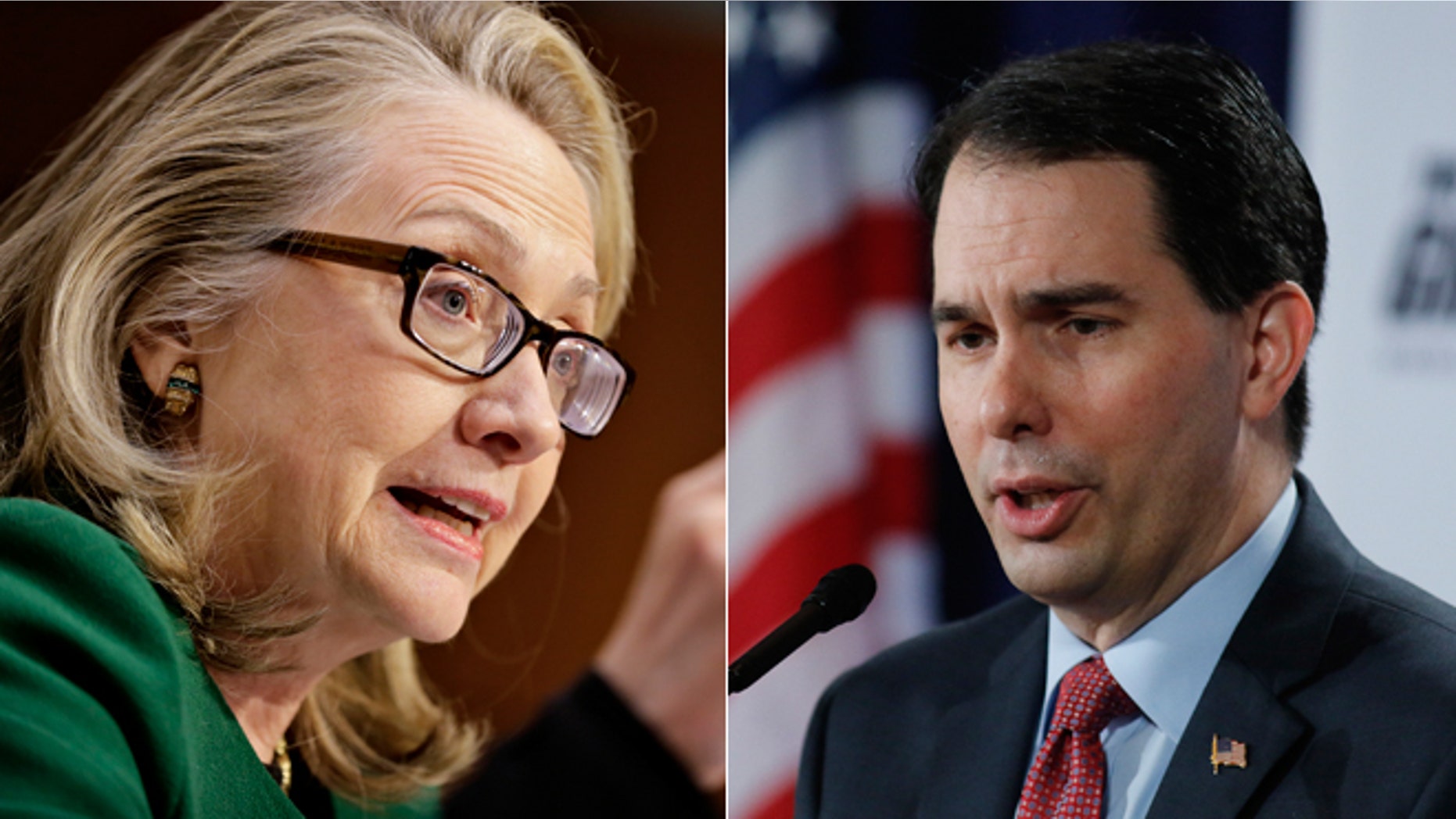 Former Secretary of State Hillary Clinton (left) and Wisconsin Gov. Scott Walker (right)