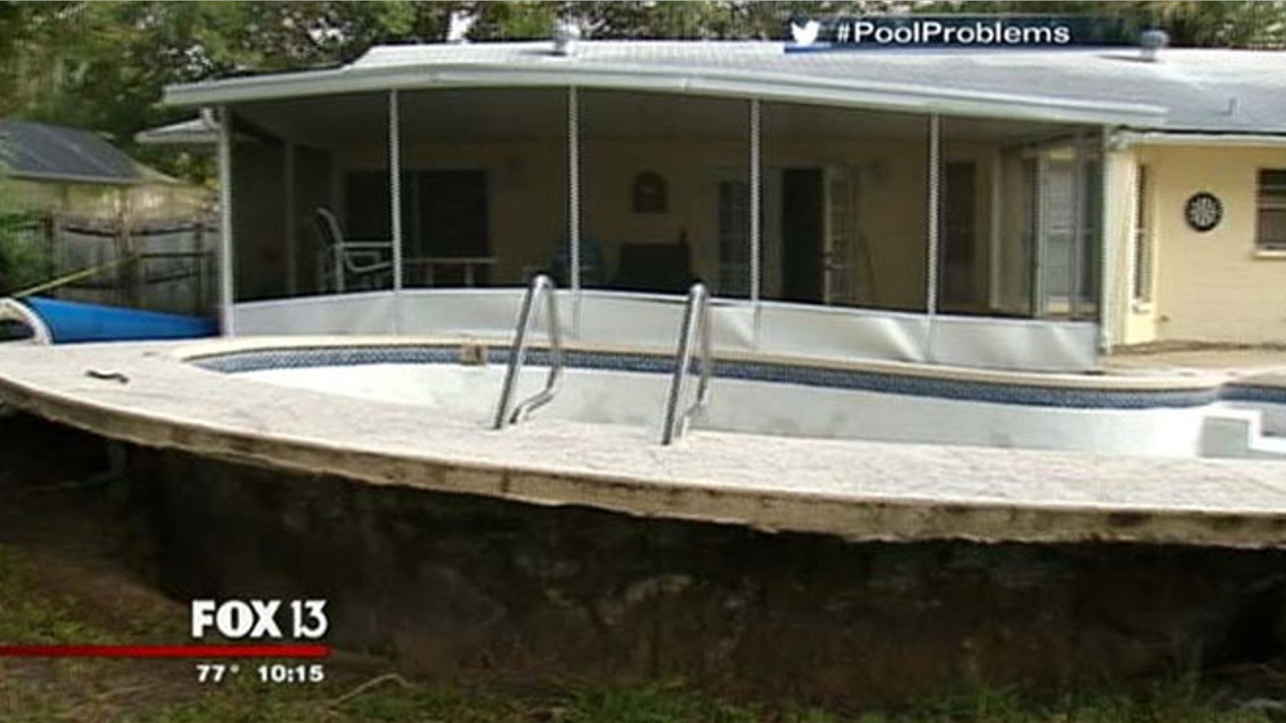 Jessica Pedraza says she drained her pool on Sunday. When they returned to the home on Monday night, they saw the pool jutting out of the dirt.