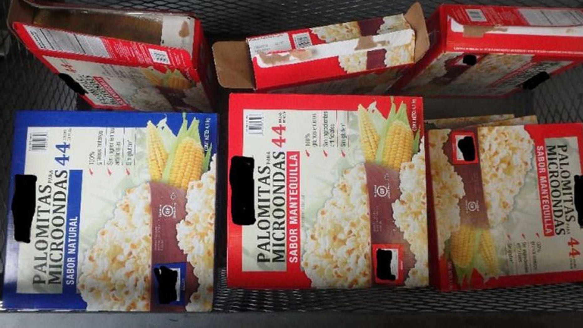 CBP officers found 15 packages of meth hidden inside boxes of popcorn.