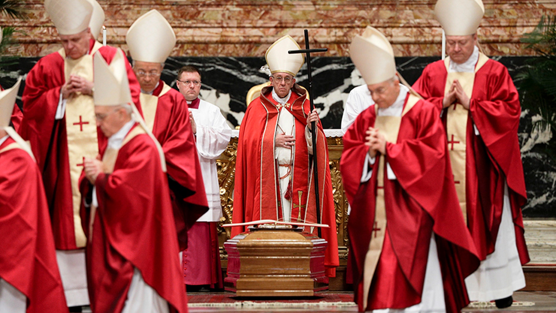 Dec. 21, 2017: Pope Francis presides over the funeral ceremony for late Cardinal Bernard Law, in St. Peter's Basilica at the Vatican.