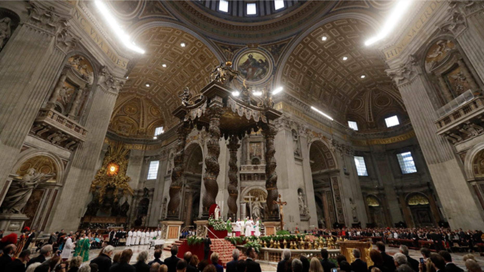 Pope Francis celebrates the Holy Mass for the Jubilee of inmates, at St. Peter's Basilica at the Vatican, Sunday, Nov. 6, 2016. (AP Photo/Gregorio Borgia)