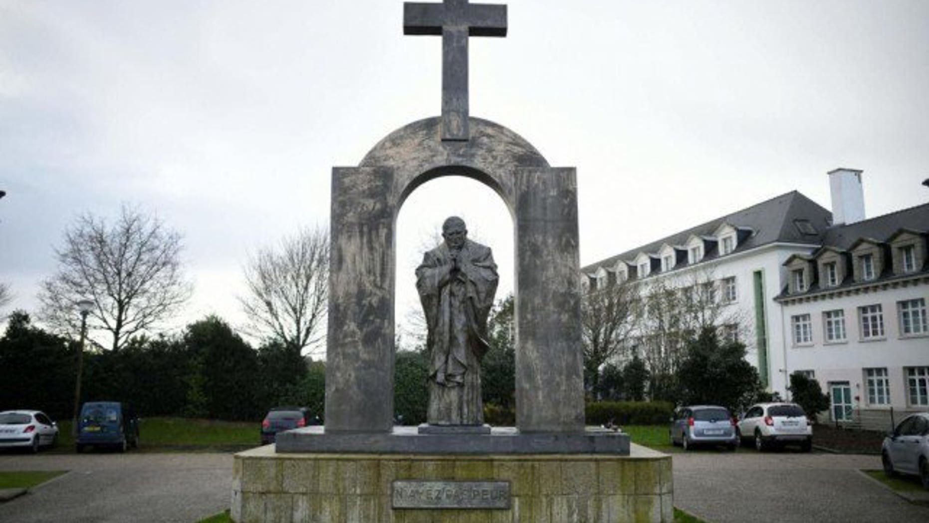 A statue of the late Pope John Paul II in Ploërmel, France.