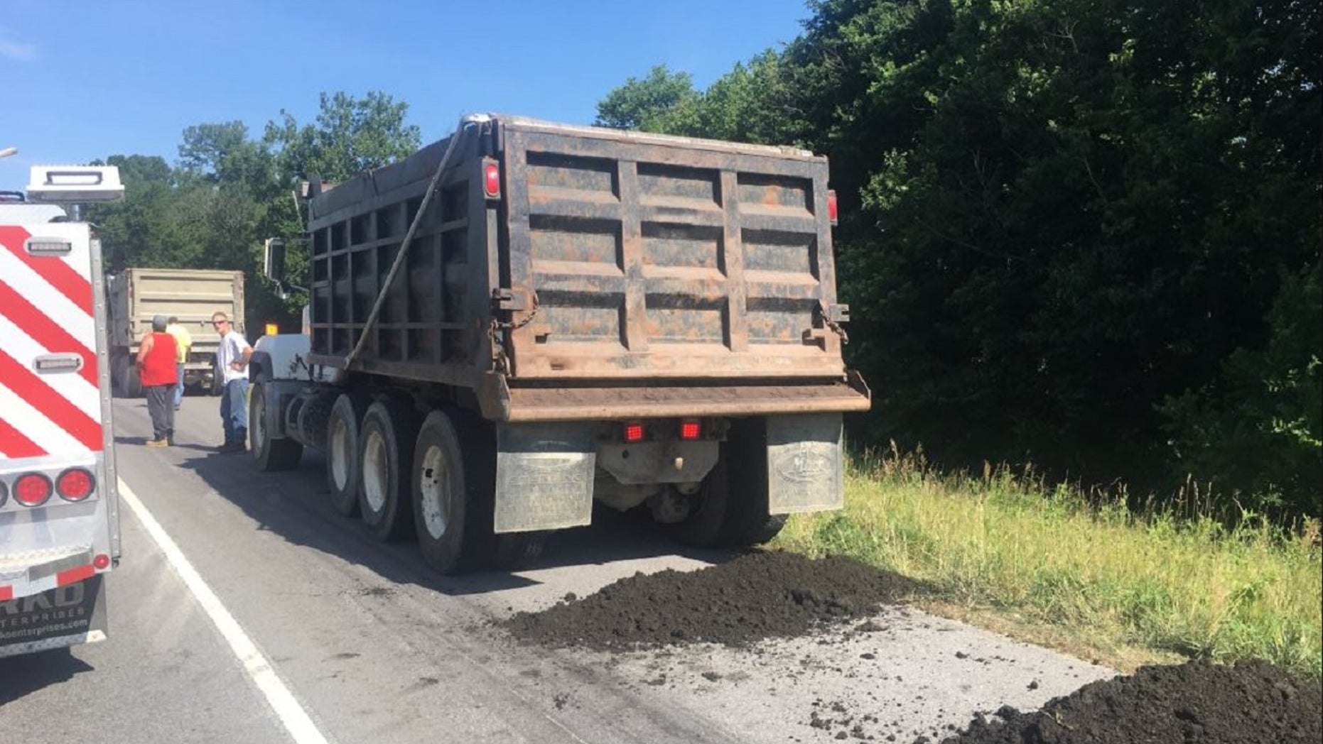 Indiana State Police say that a dump truck unloaded “processed human waste” onto a highway in the Hoosier State on Wednesday.