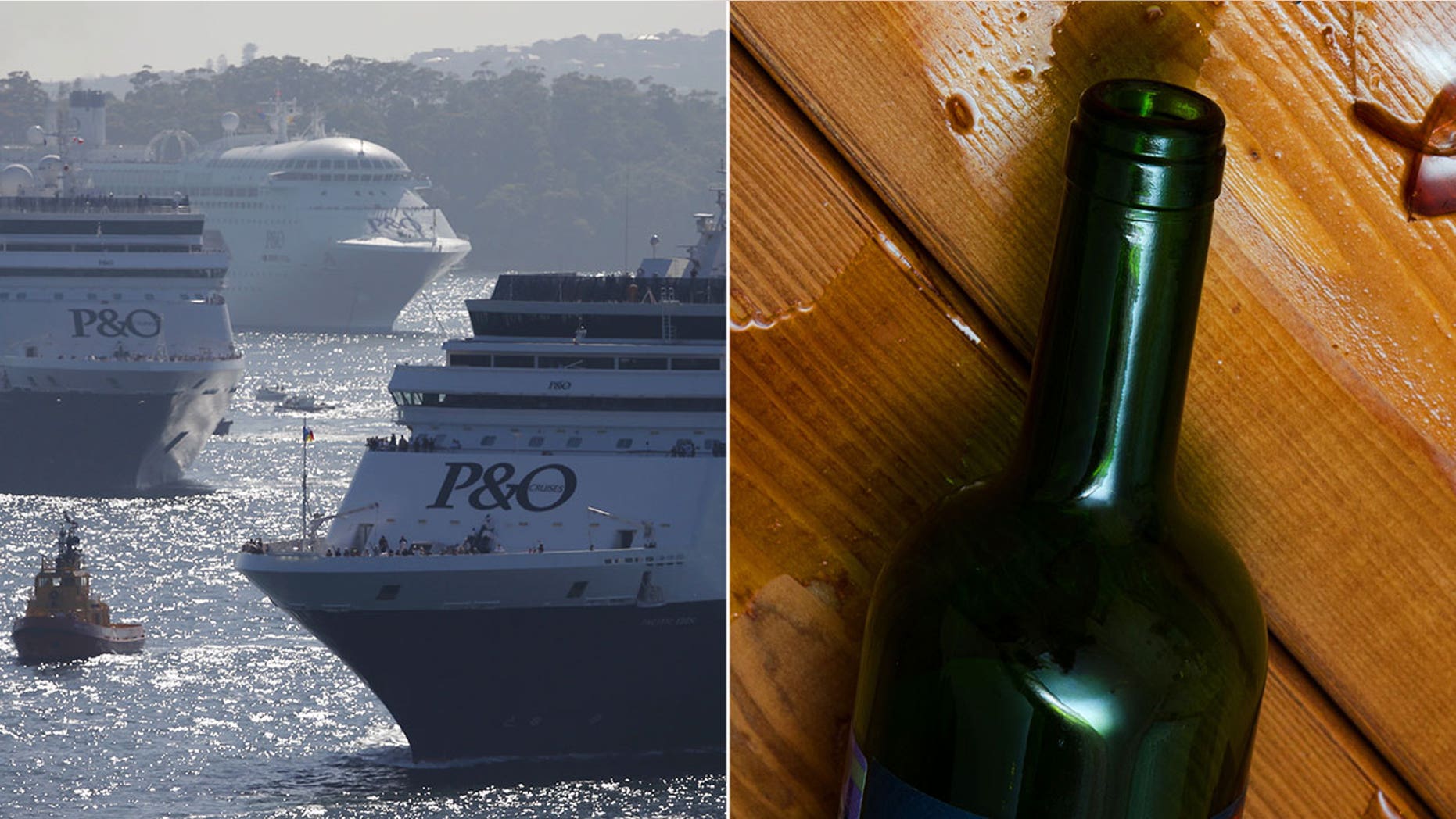 A 37-year-old woman aboard the Pacific Explorer allegedly smacked a 21-year-old man over the head with an empty wine bottle during a fight on Saturday night.