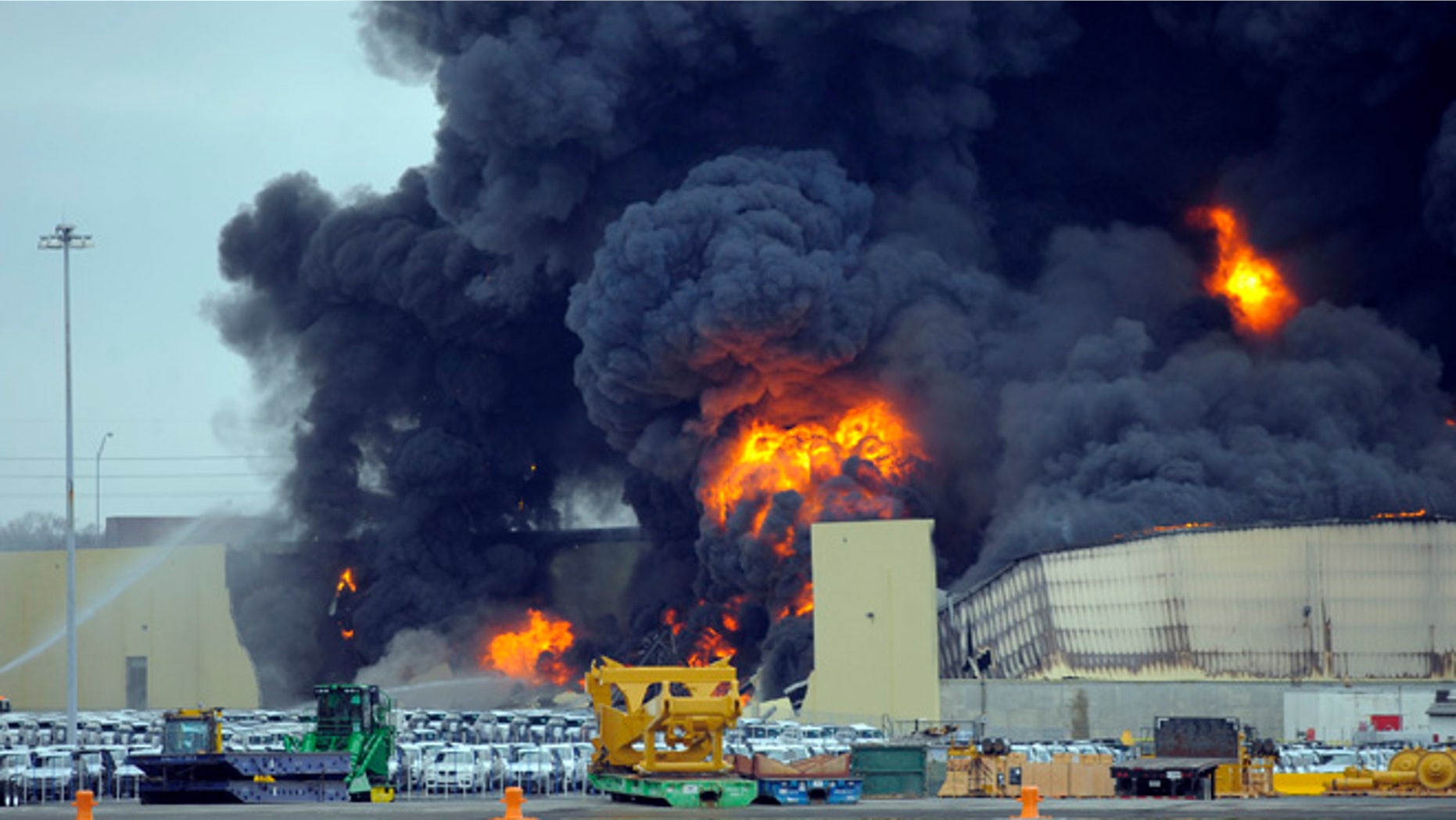 Feb. 8, 2014: Firefighters battle a blaze in a warehouse at the Georgia Ports Authority Ocean Terminal in Savannah, Ga.