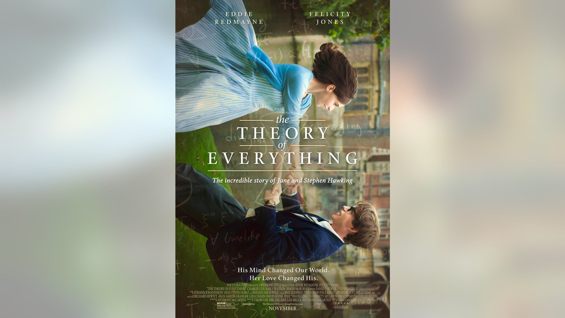 The new poster for the movie "The Theory of Everything" shows Stephen Hawking and his first wife Jane.