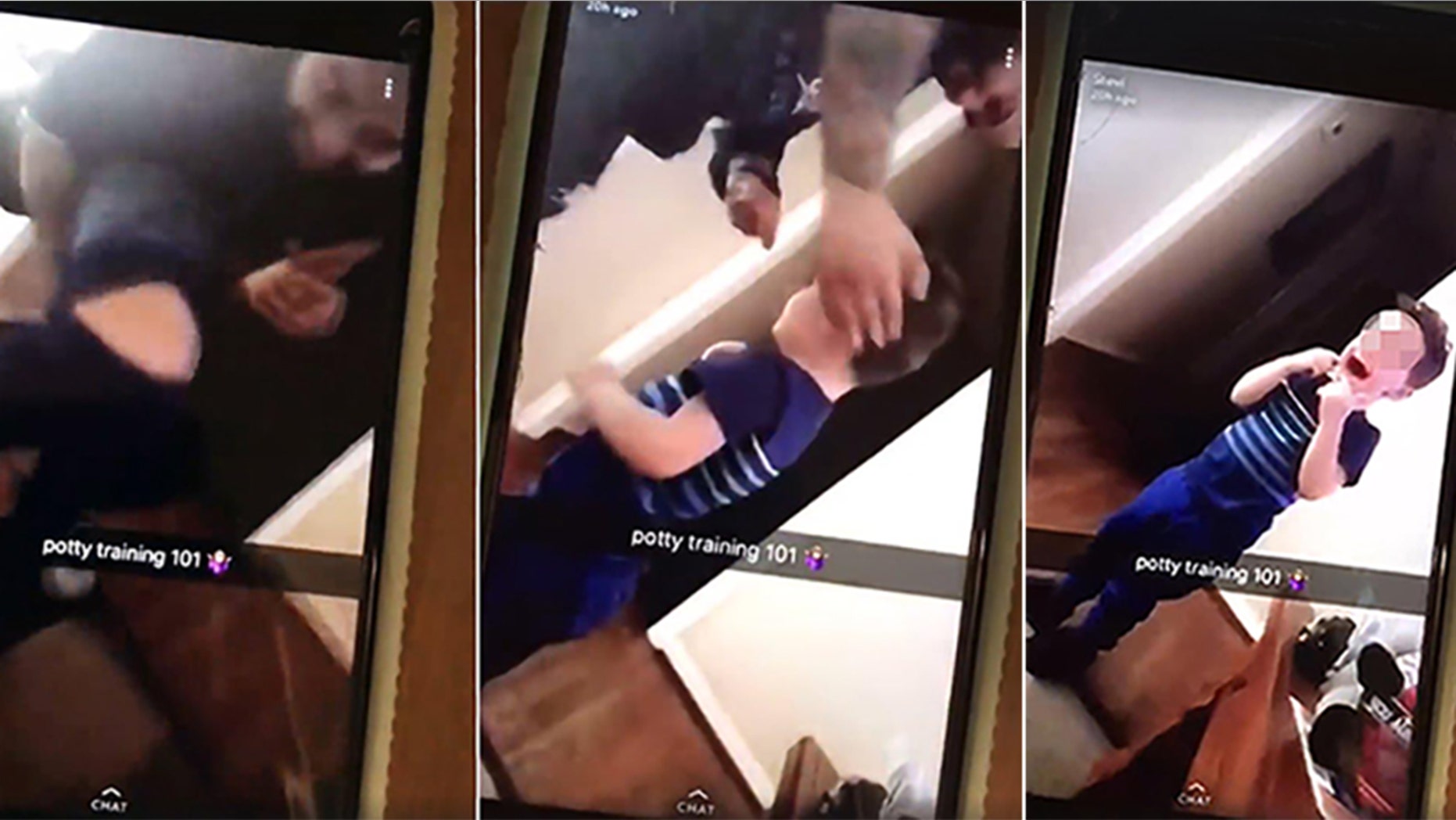 A Snapchat video appears to show a father pouring hot sauce down his son's pants during potty training.
