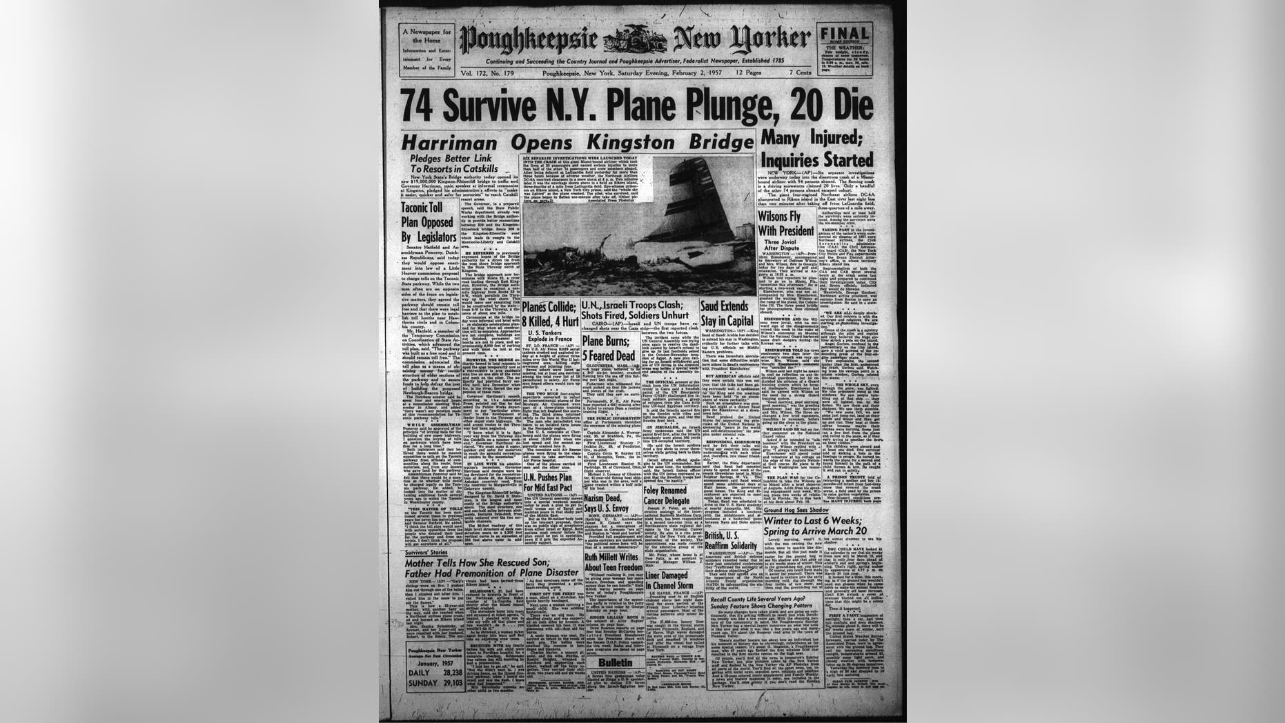 The Poughkeepsie New Yorker reported on the crash of Northeastern Airlines Flight 823 in its Feb. 2, 1957 editions.