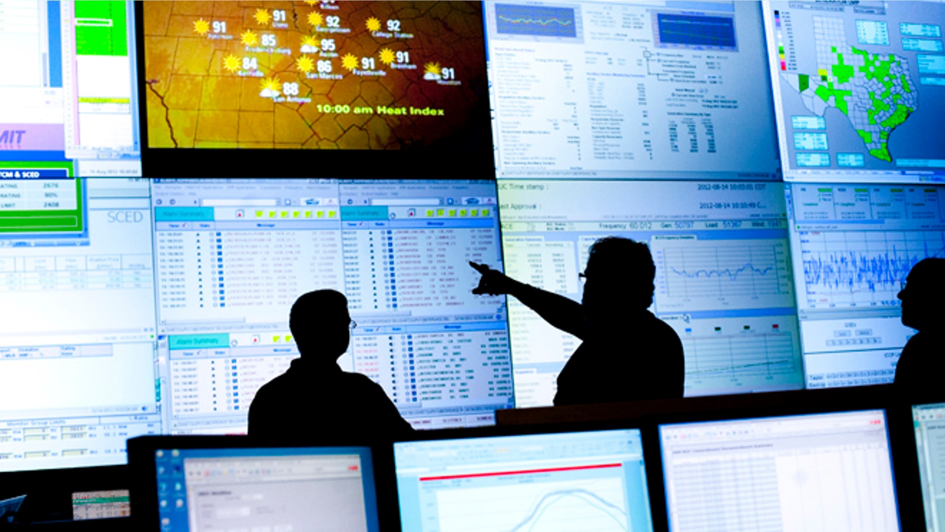 FILE: August 14, 2012: A view of the U.S. power grid from inside of the Electric Reliability Council of Texas's command center in Taylor, Texas.