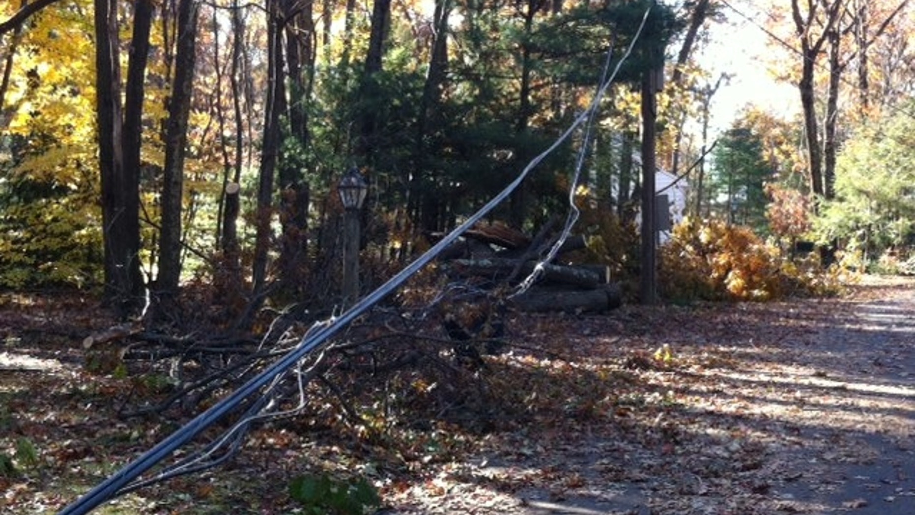 Nov. 9, 2011: Power lines are stil down in Avon, CT., after an October 29th snow storm.