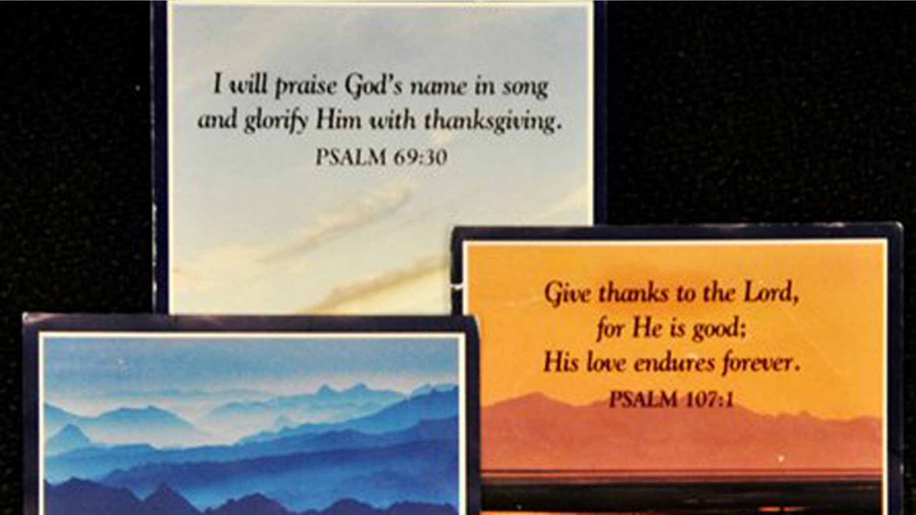 In this handout provided by Alaska Airlines, prayer cards of the type given to passengers on their meal trays are seen. After 30 years of giving passengers spiritual words to reflect on while they eat their meals, Alaska Airlines is retiring the prayer cards on Feb 1, 2012.